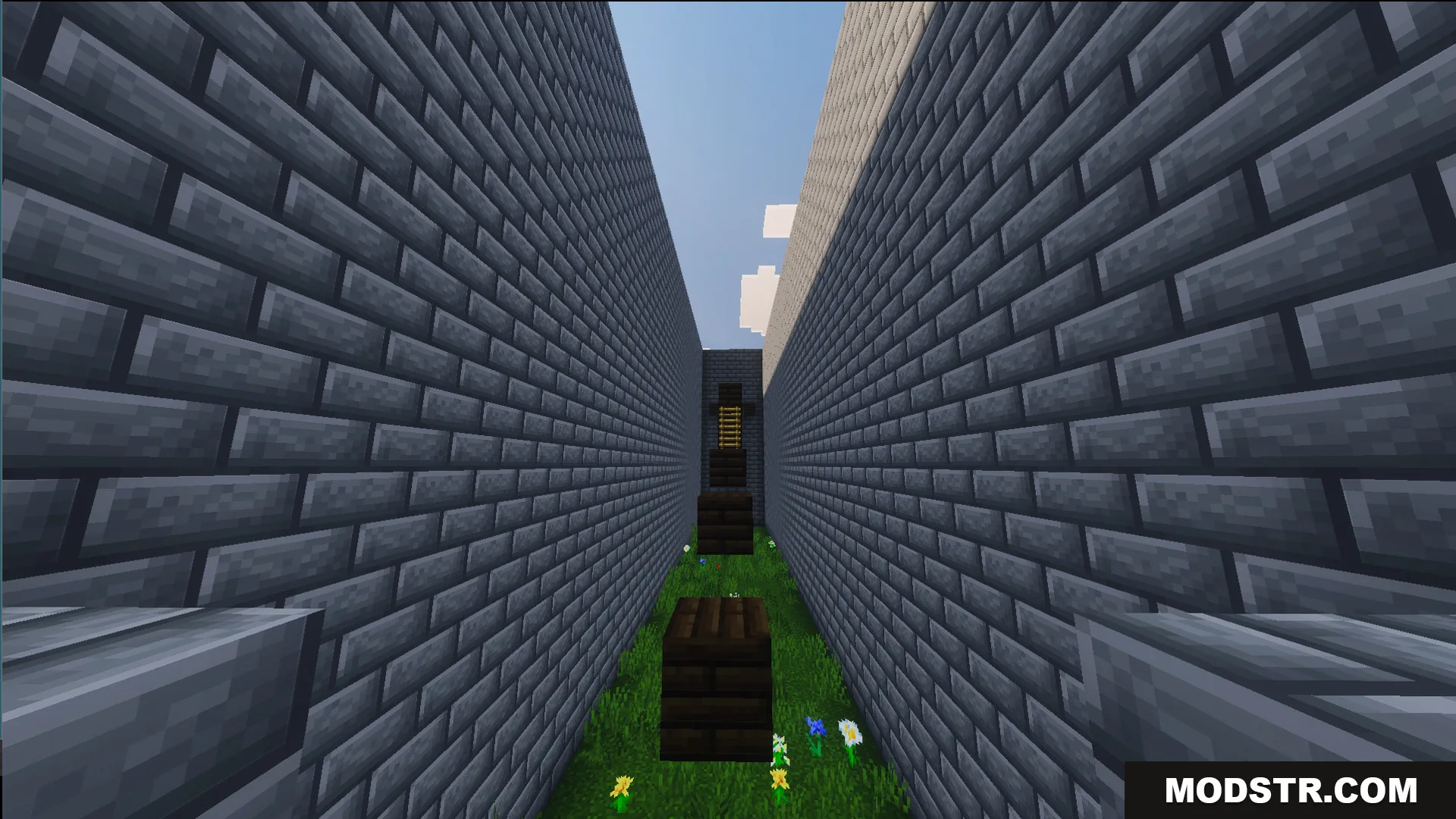 Parkour with levals Map features easy jumps inside a narrow stone corridor