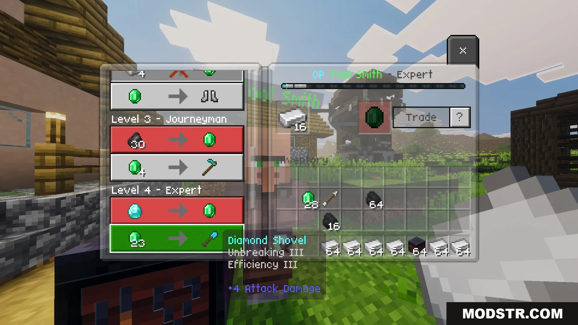 Part II OP Tool Smith Mod Map Screenshot 5 Tool smith trading interface showing expert level diamond shovel and resource exchanges