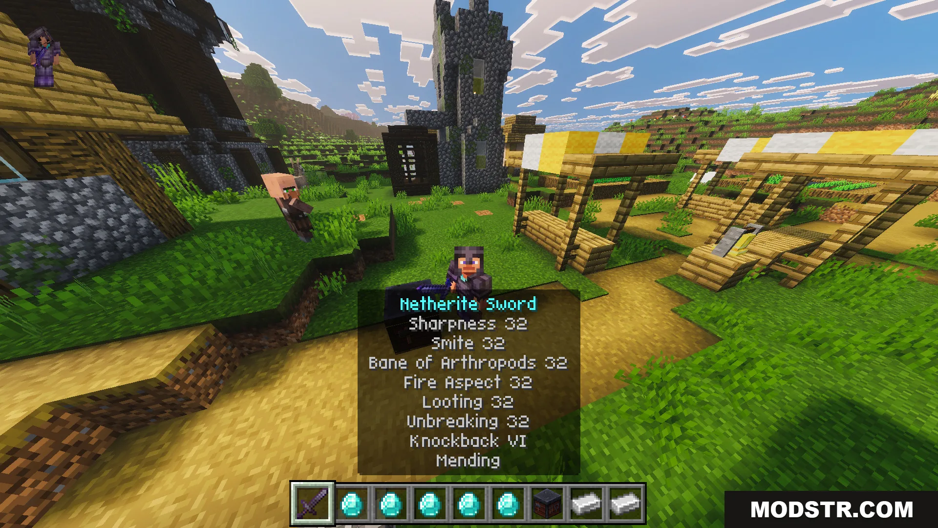 Part II OP Tool Smith Mod Map Screenshot 9 Player holding an overpowered Netherite Sword from the Part II OP Tool Smith Mod