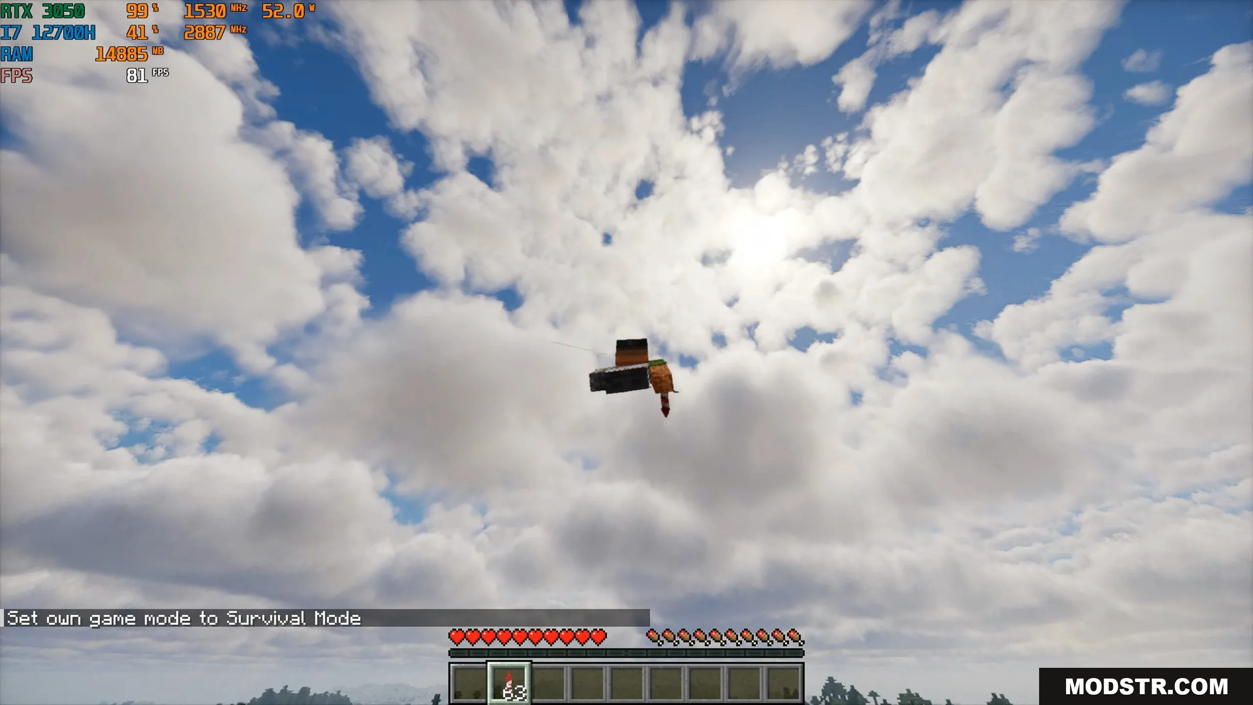 Player character falling through a sky filled with realistic and fluffy clouds