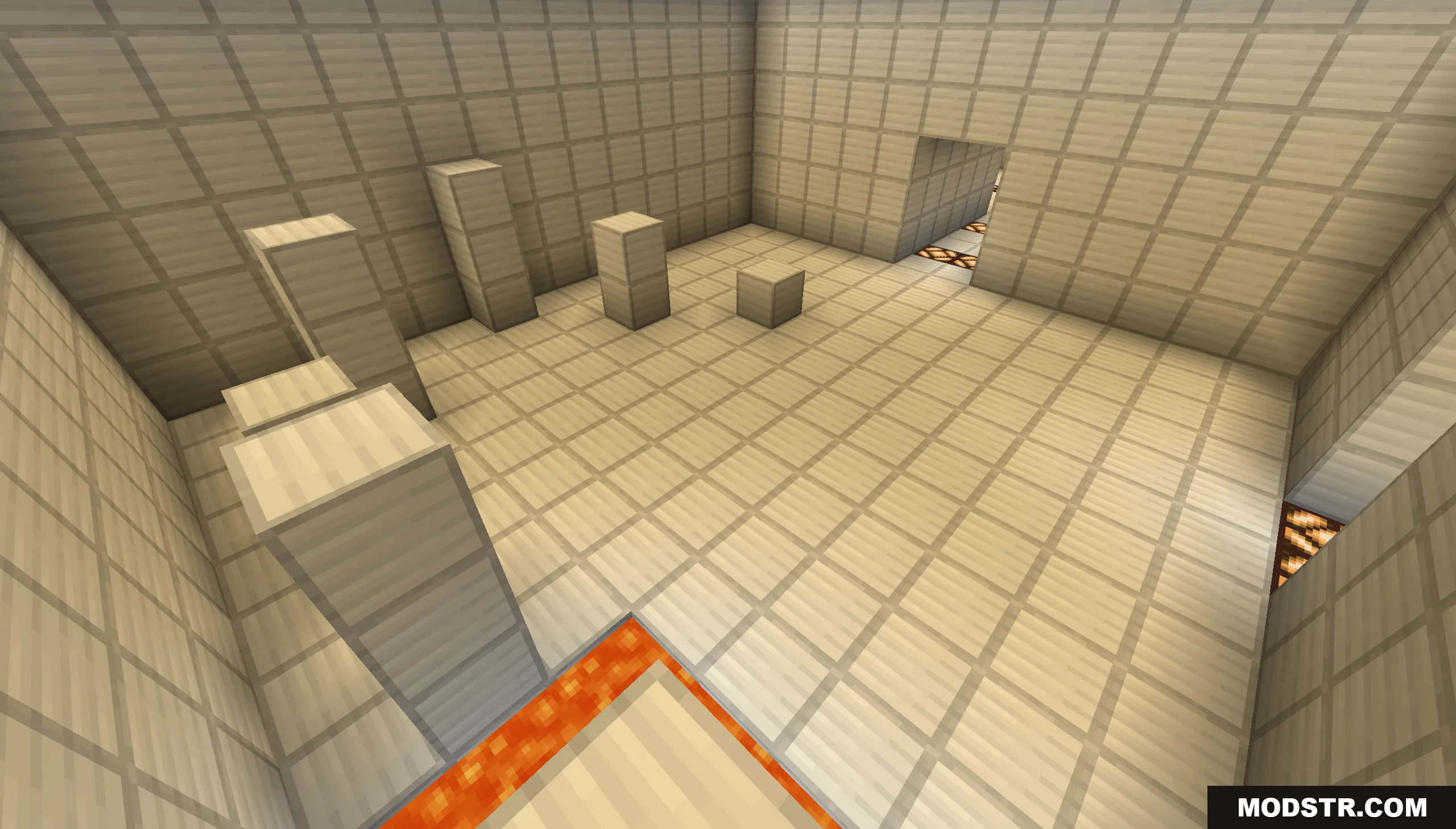 A white tiled room with pillars and lava in Phazez Remastered Map