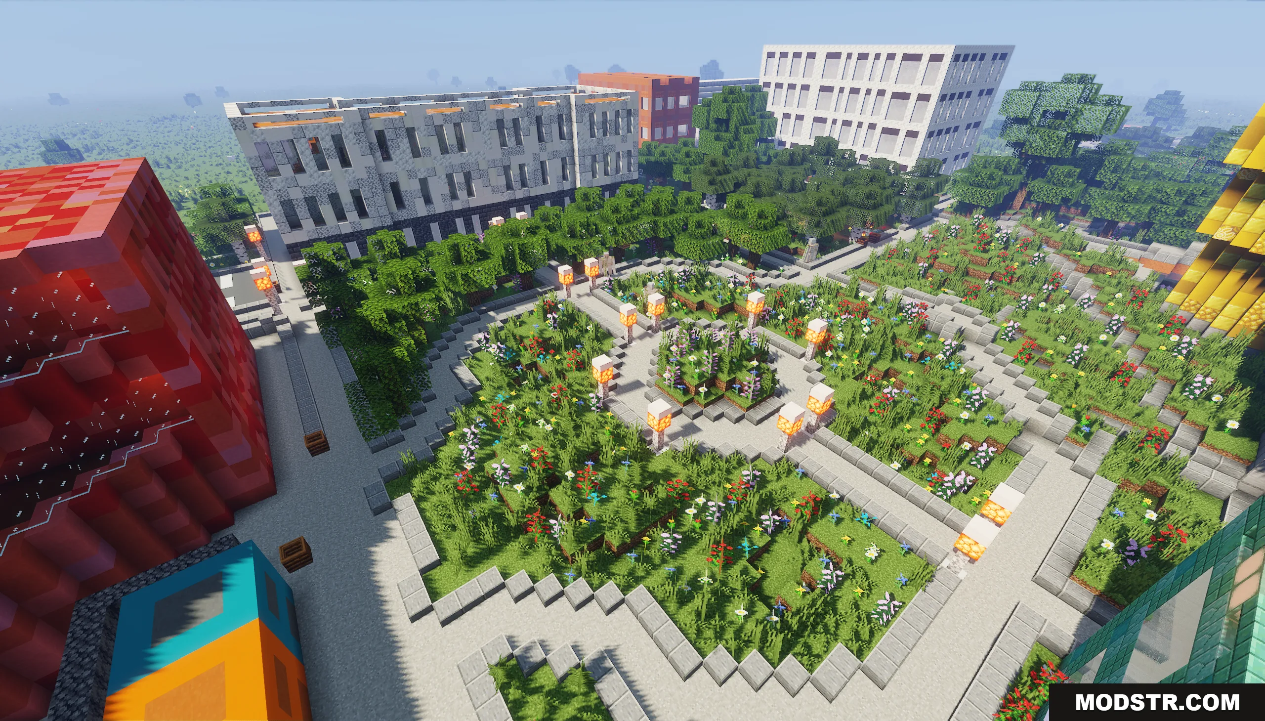 Pholon City Map Screenshot 10 Aerial view of a detailed city park with paths flowers and surrounding buildings