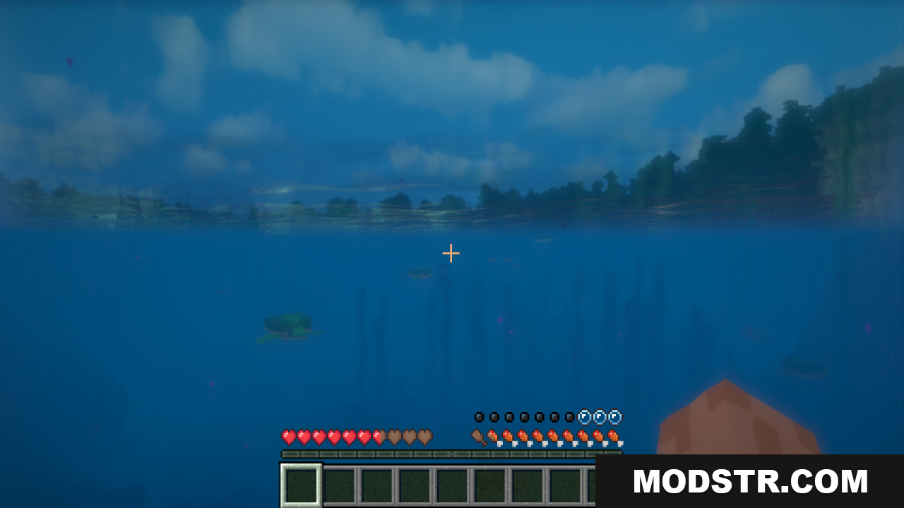 Pixels Simple Hud Texture Pack Resource Pack Screenshot 4 Underwater view of a sea turtle with custom health hearts