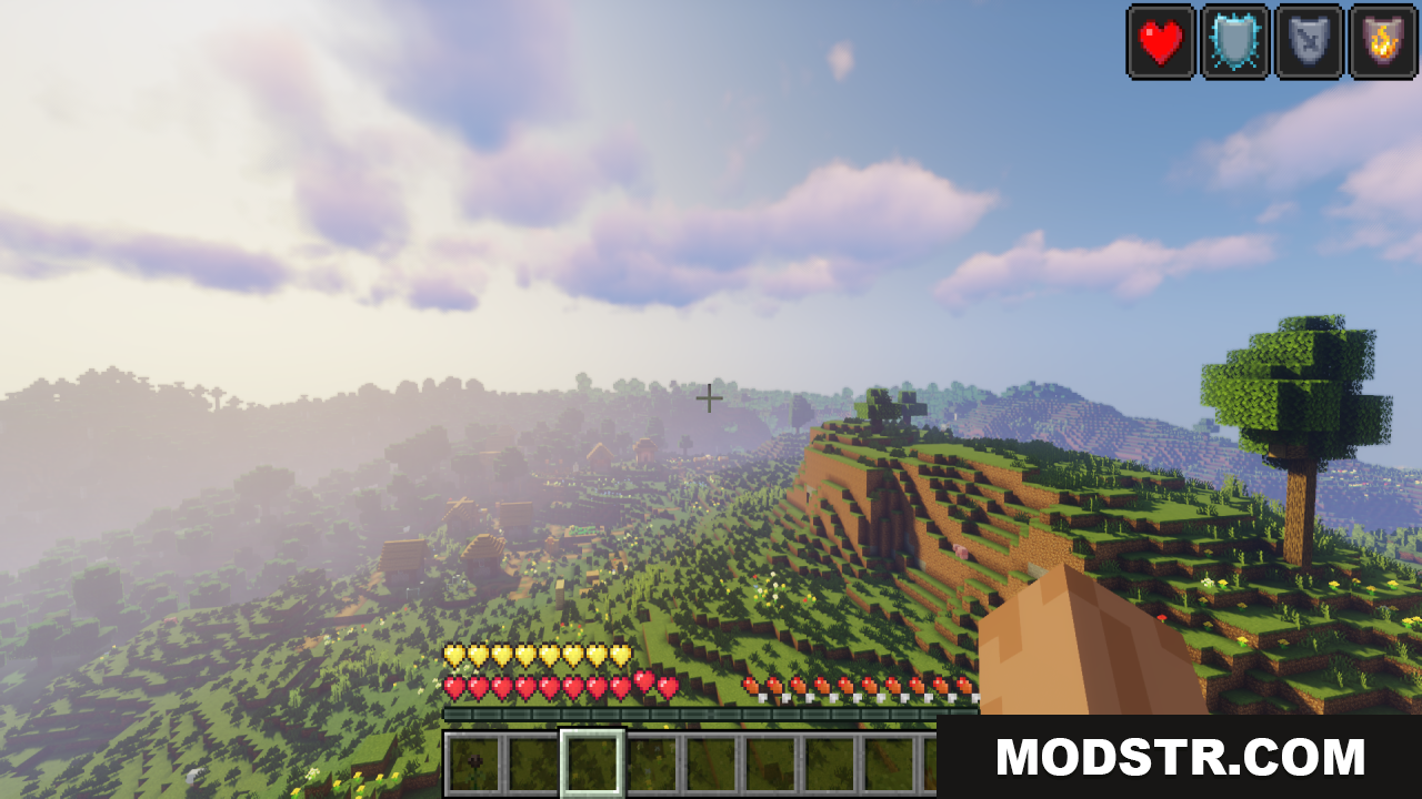 Pixels Simple Hud Texture Pack Resource Pack Screenshot 8 Pixels Simple Hud showing golden hearts and status effect icons