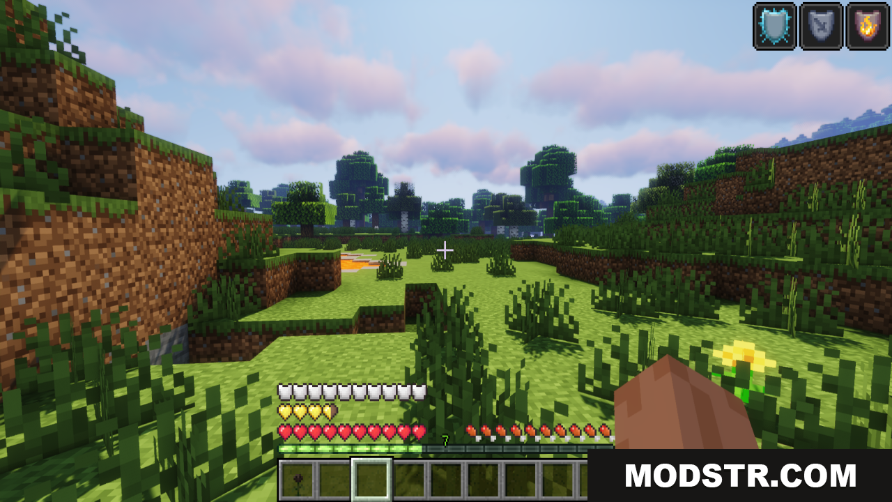 Pixels Simple Hud Texture Pack Resource Pack Screenshot 10 Player exploring landscape showing custom white armor and heart icons