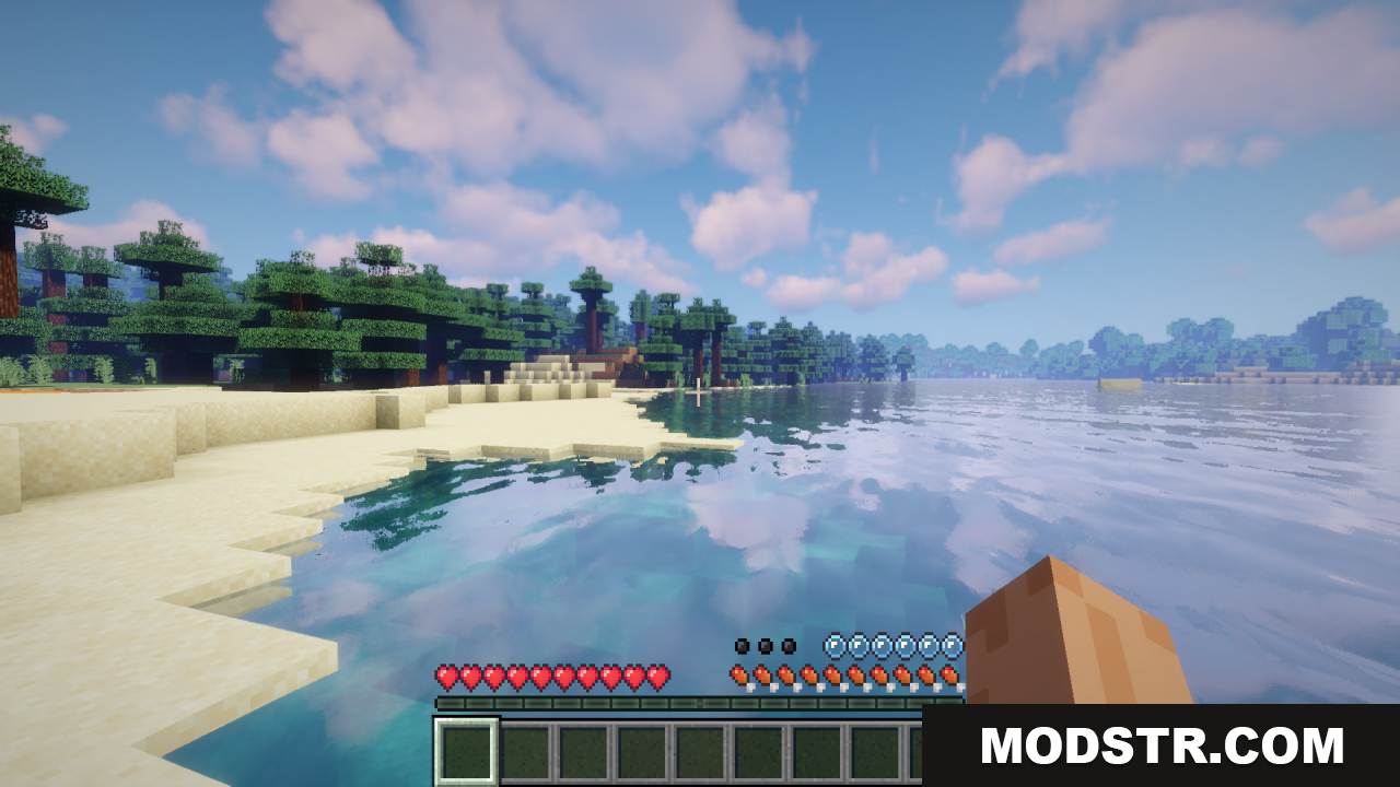 Pixels Simple Hud Texture Pack Resource Pack Screenshot 3 View of shoreline and water featuring updated health and food bars