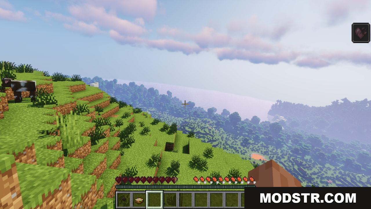 Pixels Simple Hud Texture Pack Resource Pack Screenshot 5 Player viewing landscape with custom health and hunger icons