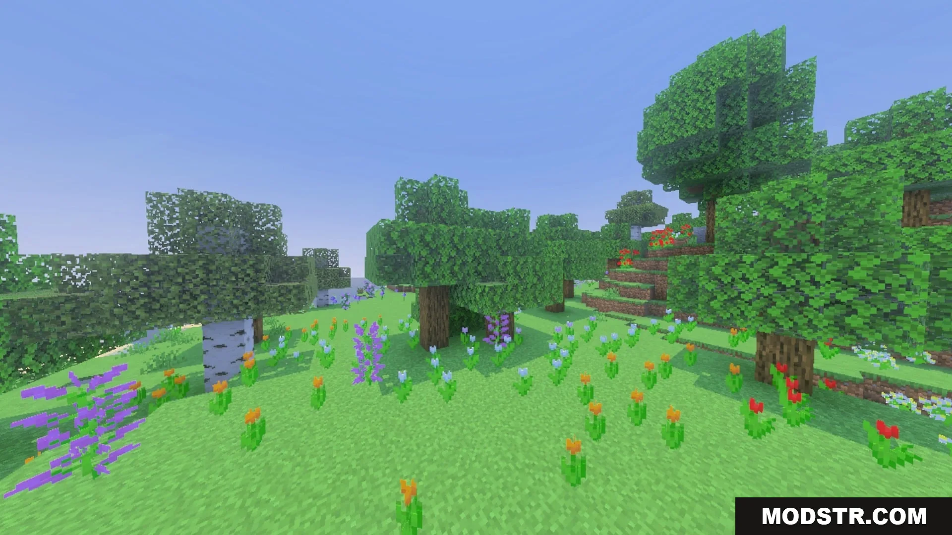 Pixie - Vibrant Visual PBR Shader Screenshot 9 Vibrant flowers bloom in a sunny meadow under a clear blue sky
