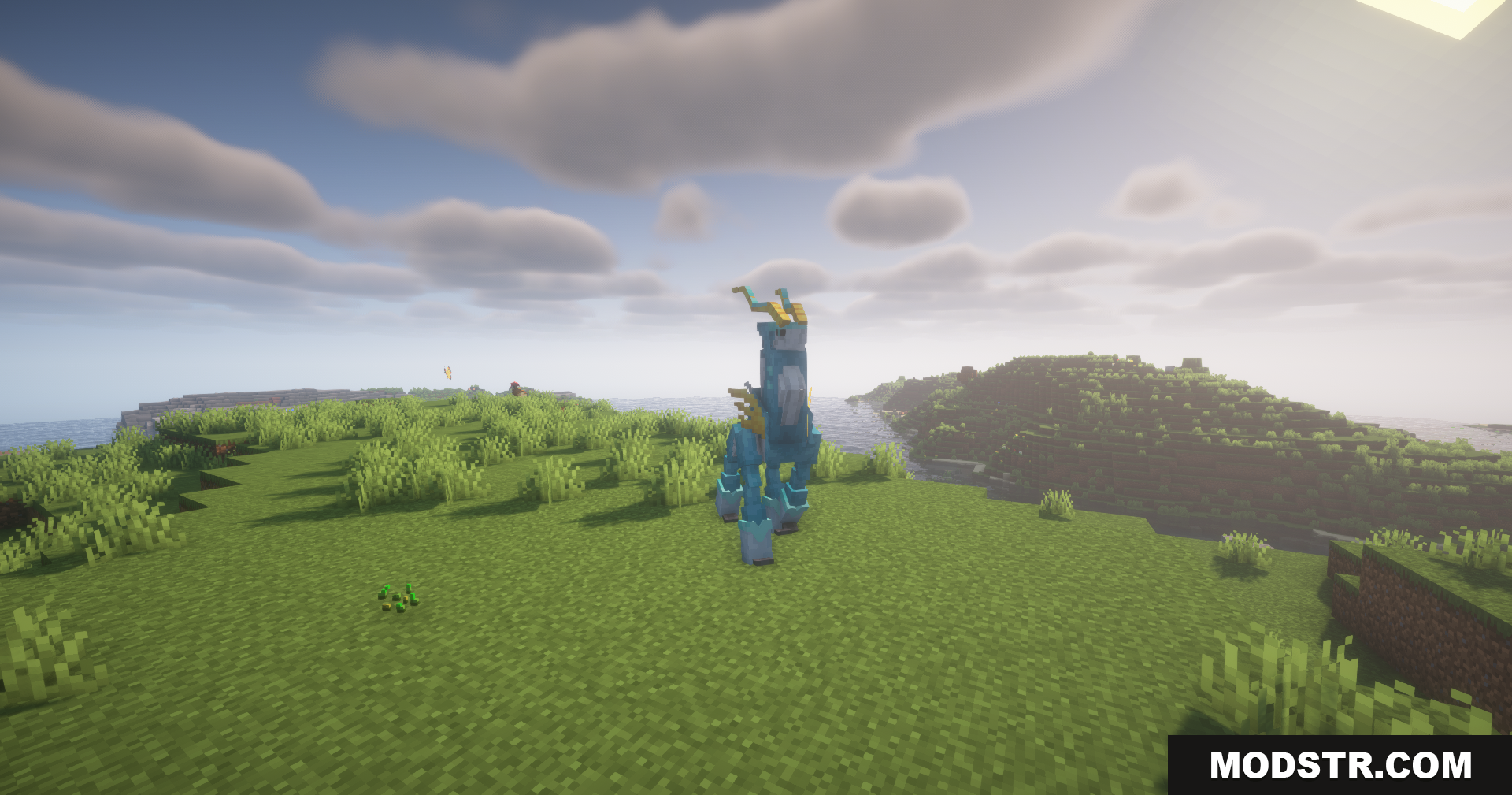 Planeta Cobblemon Pokemon Data Pack Screenshot 5 The Iron Crown Pokémon model seen from behind on an island