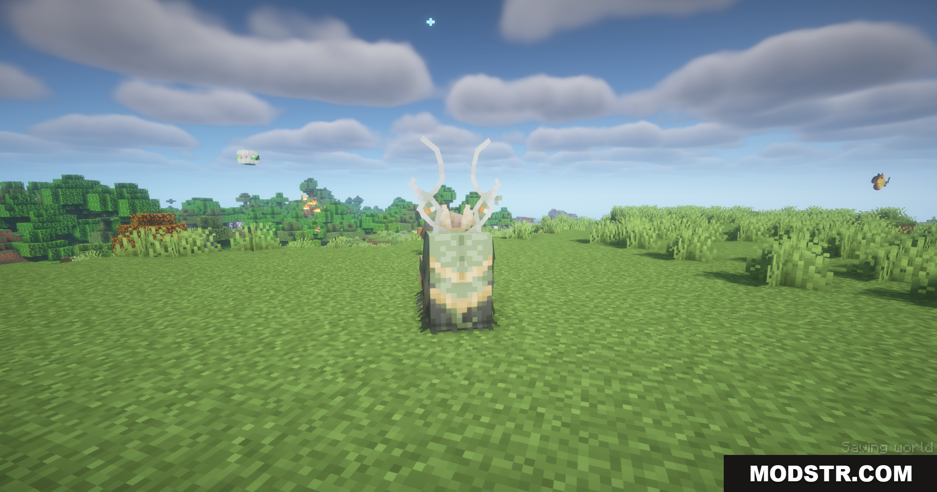 Planeta Cobblemon Pokemon Data Pack Screenshot 13 A custom Cobblemon creature with a mossy texture and antlers