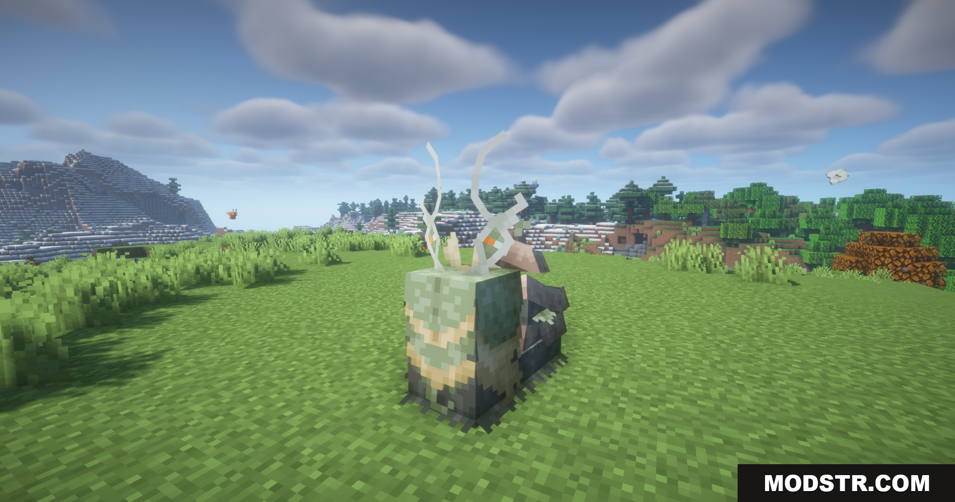 Planeta Cobblemon Pokemon Data Pack Screenshot 15 Side view of the mossy Cobblemon creature in a field