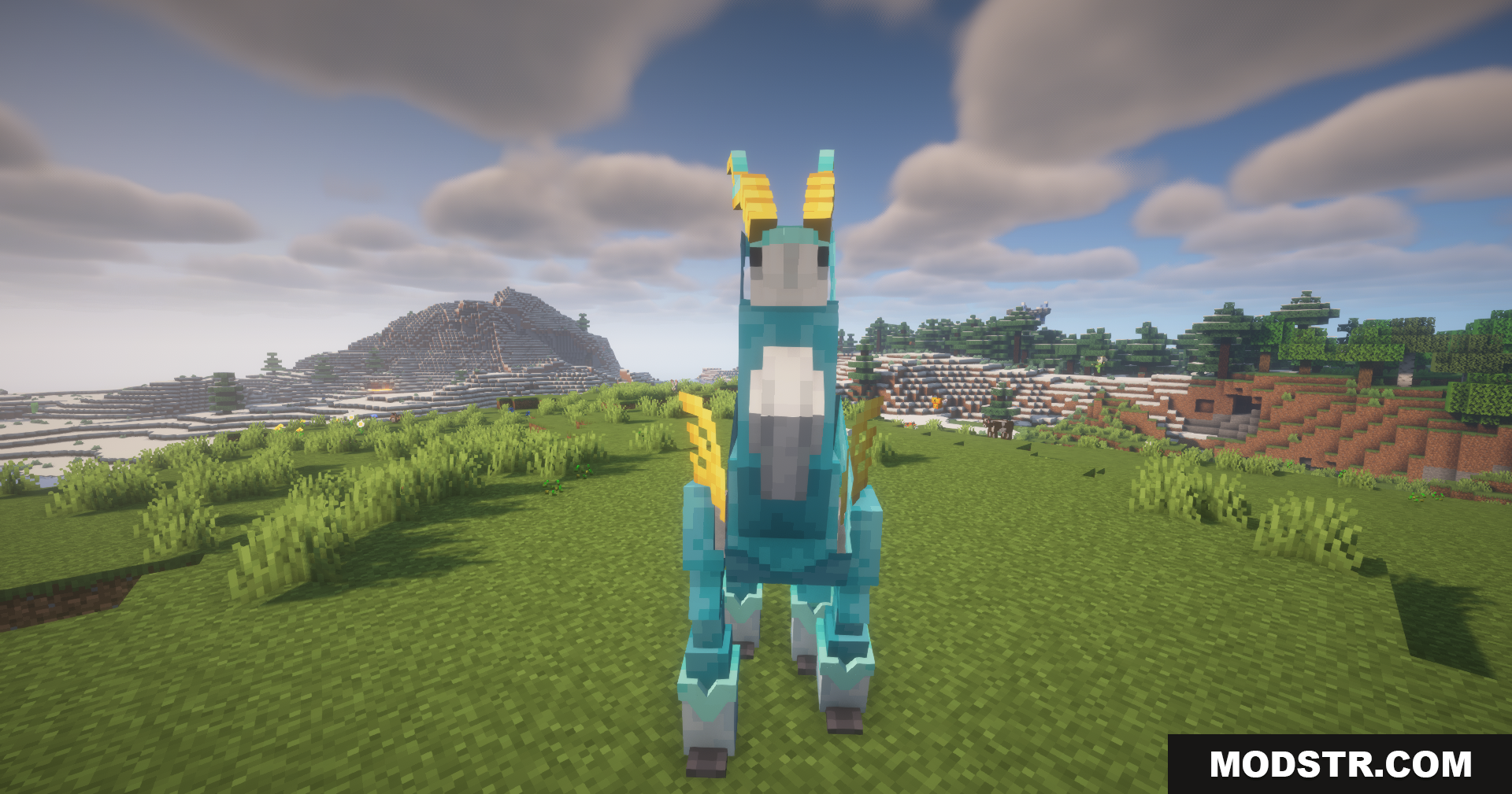 Planeta Cobblemon Pokemon Data Pack Screenshot 4 Front view of the Iron Crown Pokémon in a grassy field