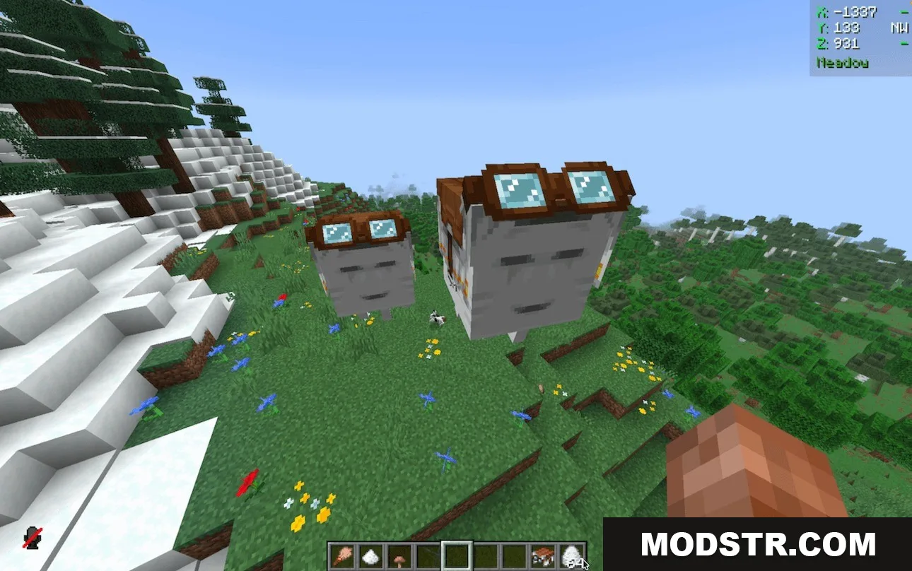Pocket Phantom Protocol Data Pack Screenshot 6 Two small Ghasts wearing goggles float together on a green grassy hill