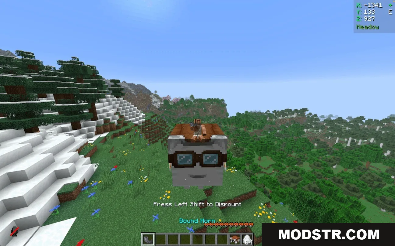 Pocket Phantom Protocol Data Pack Screenshot 9 A player riding a small white Happy Ghast in a meadow biome