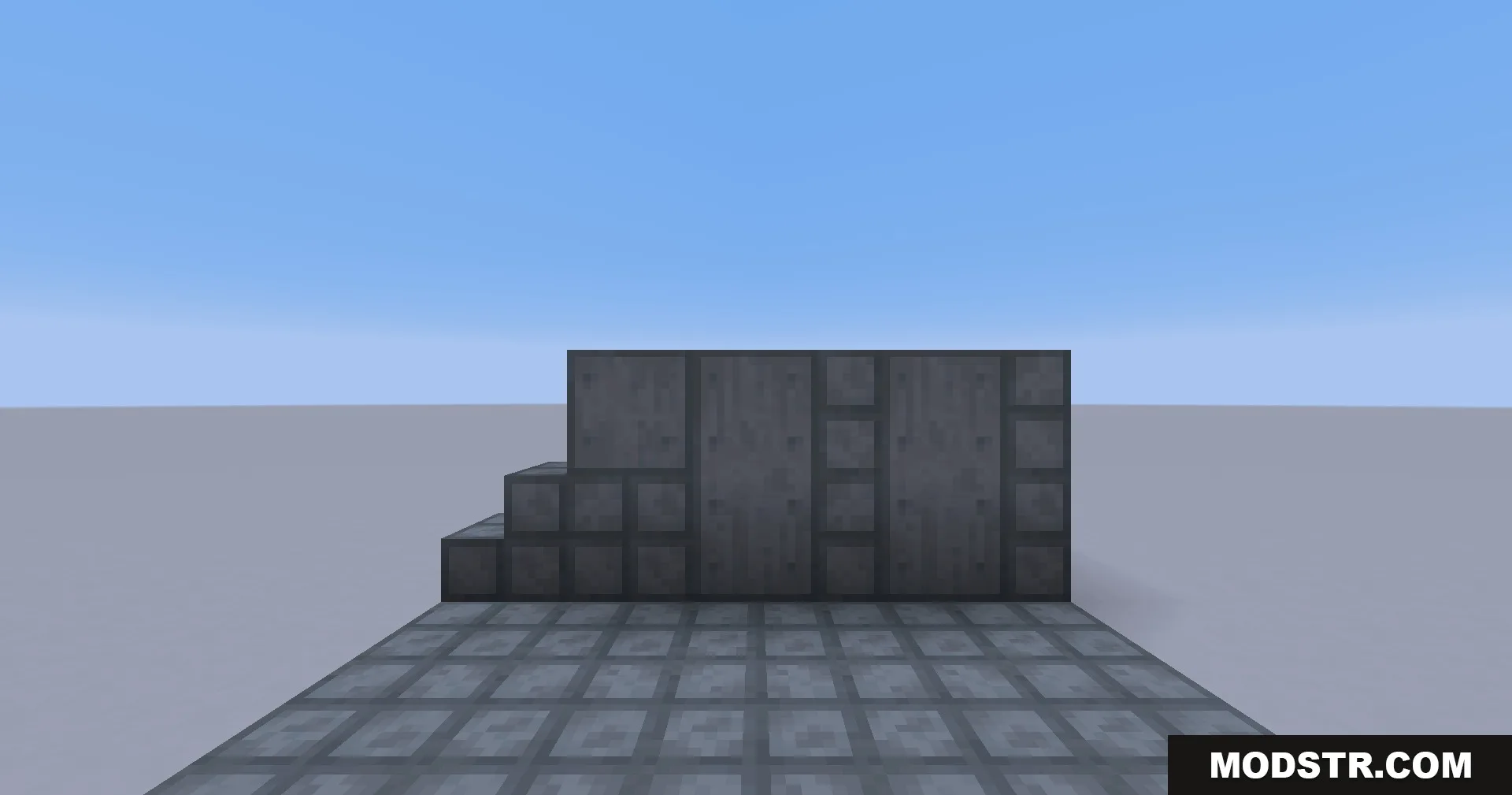 Portal Mod Portal 1 Blocks Resource Pack Screenshot 3 Dark grey lunecast and blackplate blocks arranged in a simple test chamber