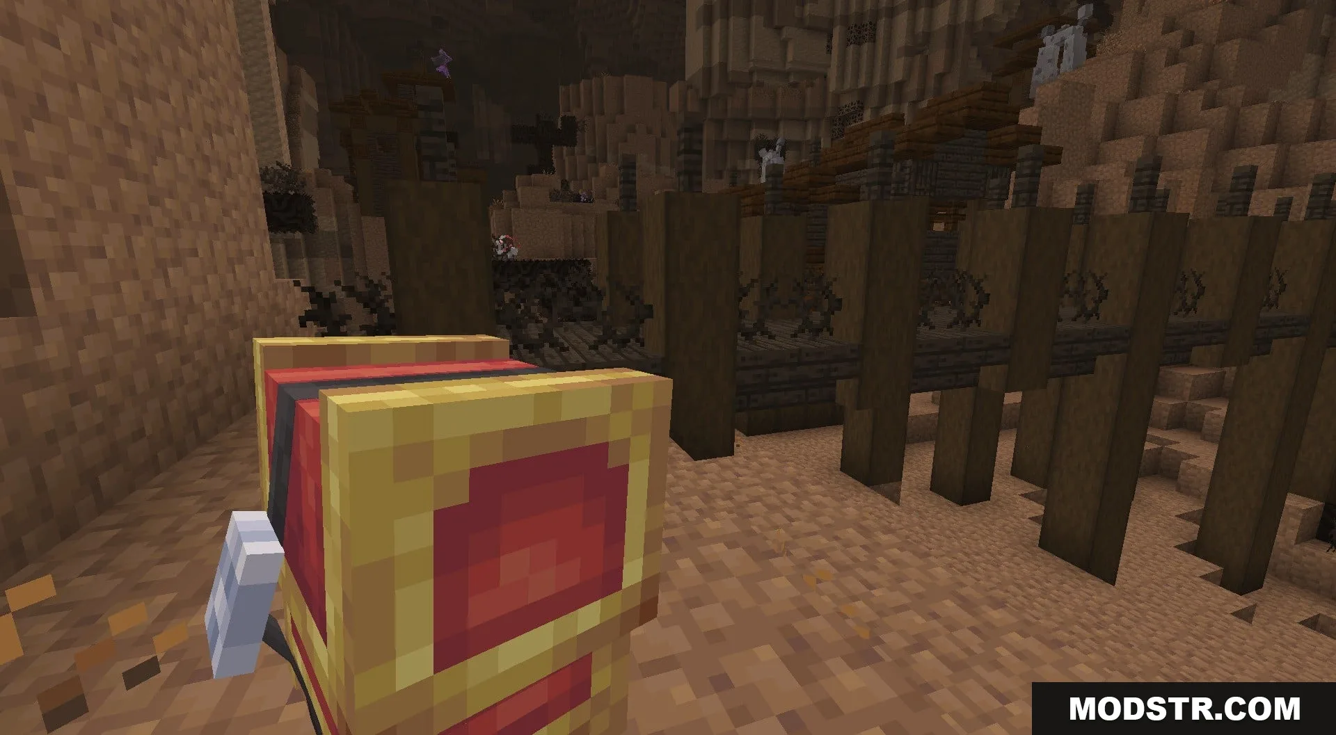 Primordial Pocket Monsters Data Pack Screenshot 5 A player explores a deep underground cave while holding a red Cherish Ball