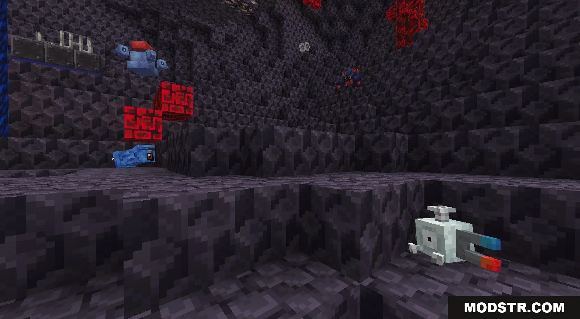 Primordial Pocket Monsters Data Pack Screenshot 4 Magnemite and Beldum floating in a dark magnetic cave with rocky walls