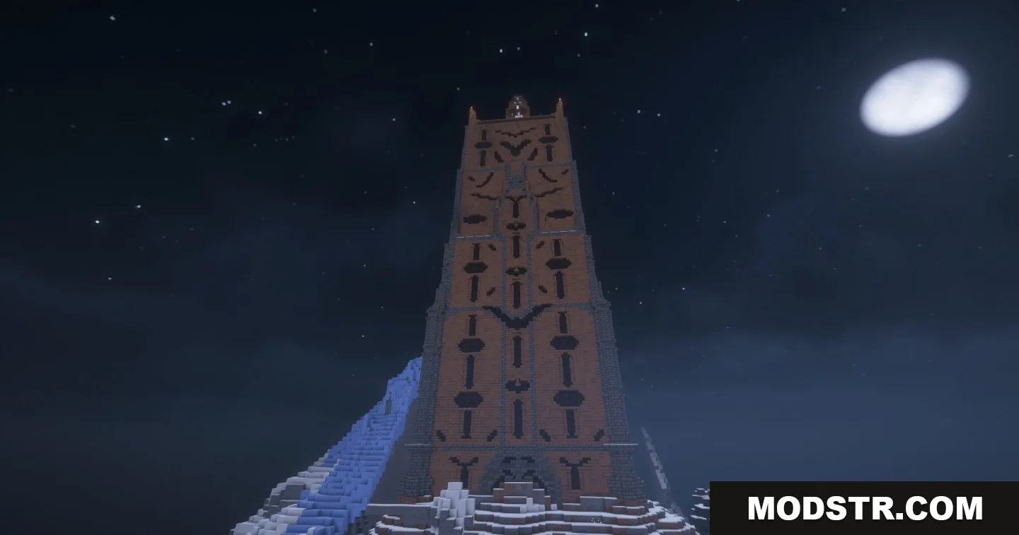 Professor Porker's Legendary Dungeons Data Pack Screenshot 3 A massive dungeon from Professor Porkers Legendary Dungeons stands on a snowy mountain