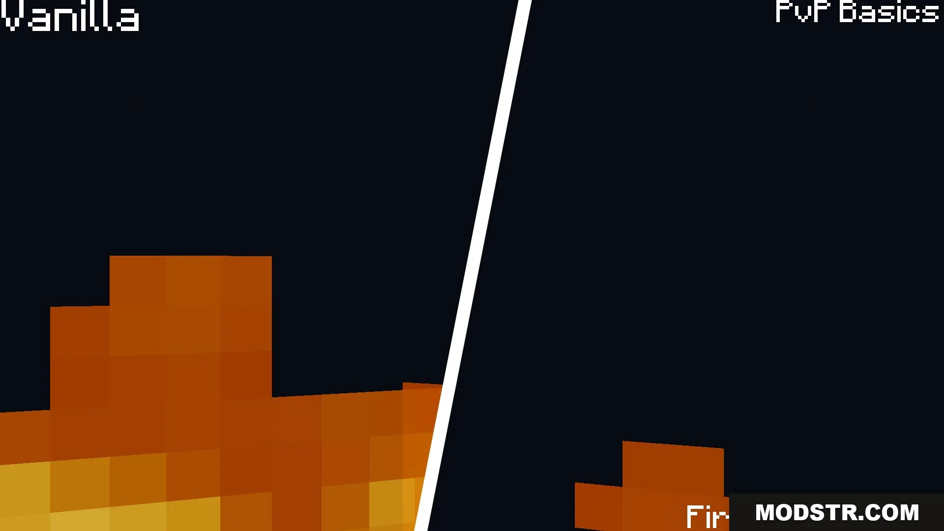 Pv P Basics Resource Pack Screenshot 6 First person fire effect comparison showing reduced height for better combat visibility
