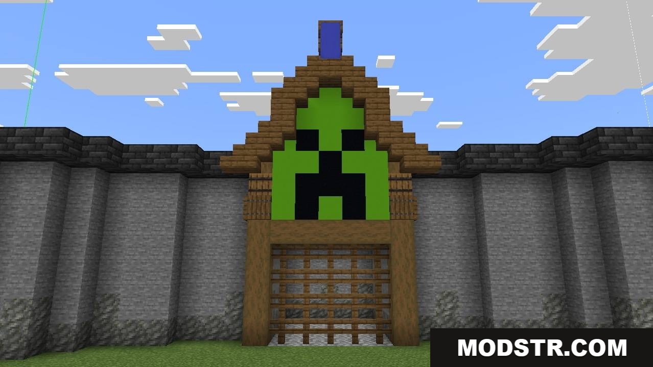 Pvp Practice Map Screenshot 3 Large curved stone arena wall with a creeper face entrance gate