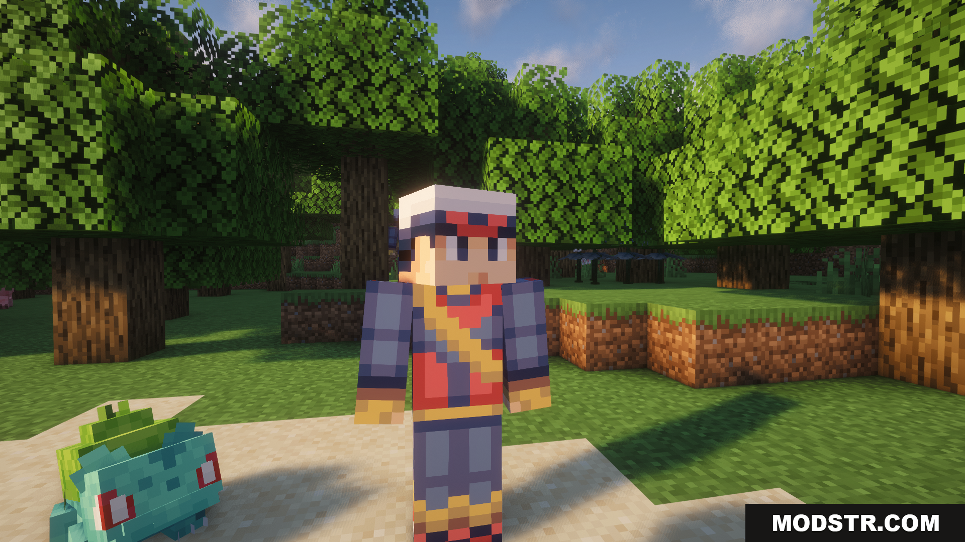 Radical Cobblemon Trainer Textures Plus Resource Pack Screenshot 5 A player character dressed as Trainer Red