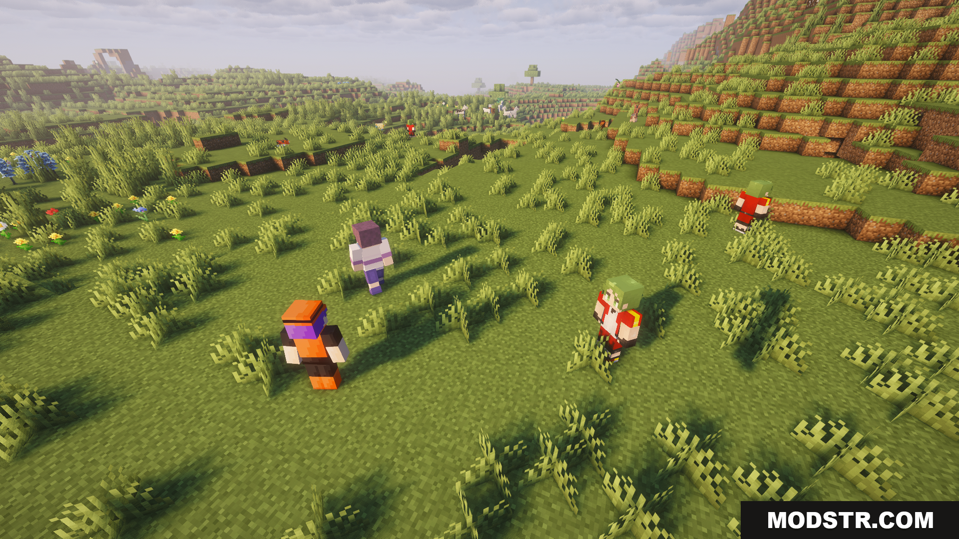 Radical Cobblemon Trainer Textures Plus Resource Pack Screenshot 10 Various Cobblemon trainers spawning in a large plains biome