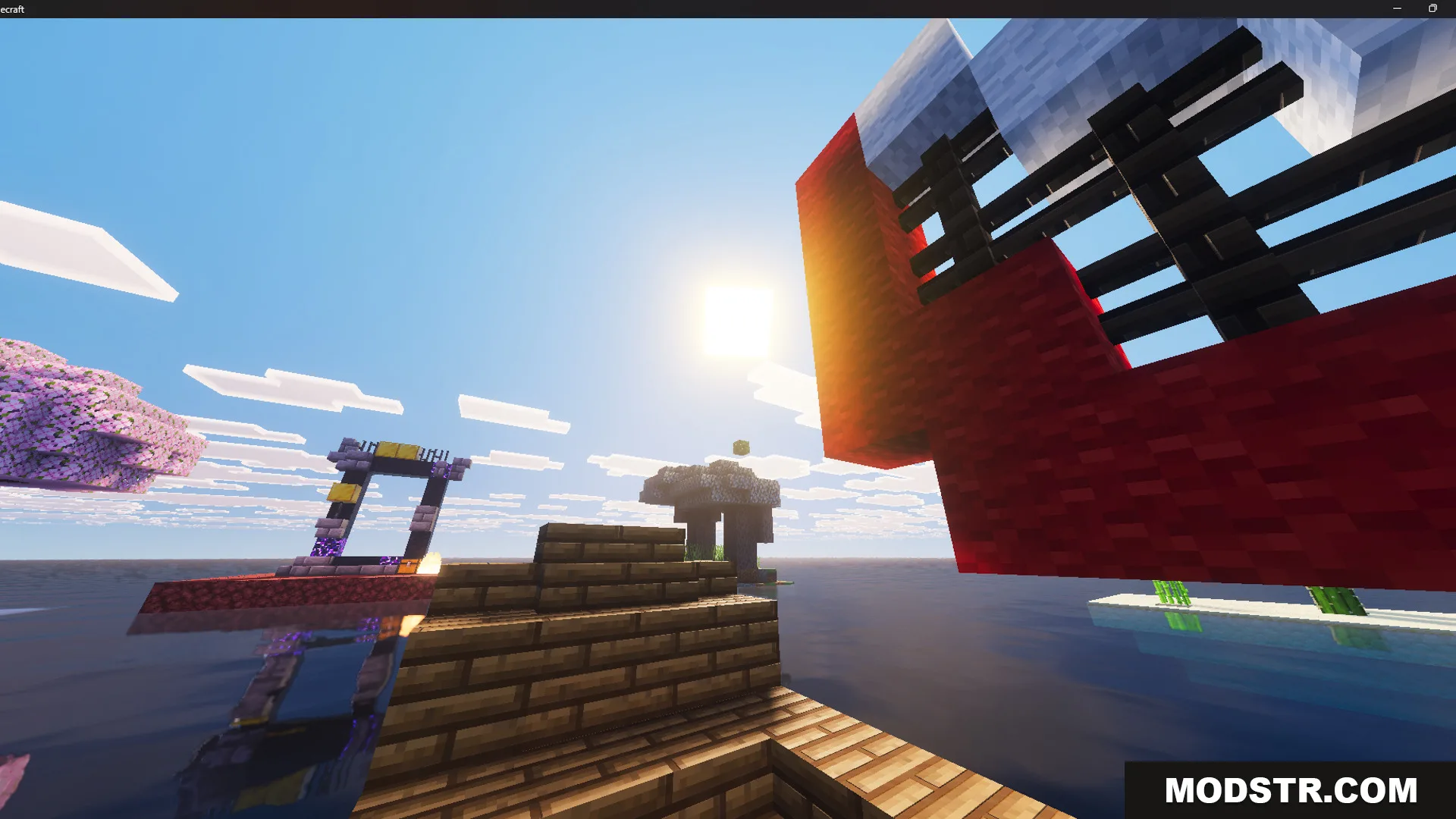 Raft Only Survival Island Adventure Map Screenshot 12 View from a wooden raft looking at a floating island with a portal