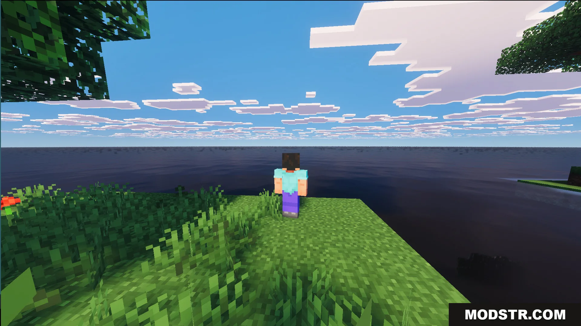 Player standing on a small grassy island in Raft Only World Ultimate Survival Map
