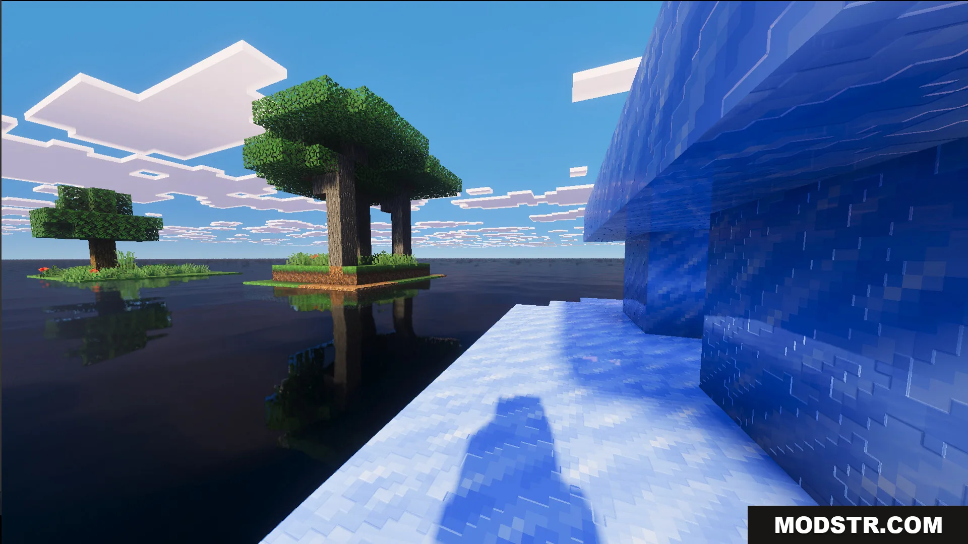 Floating islands with trees and grass in the Raft Only World Ultimate Survival Map