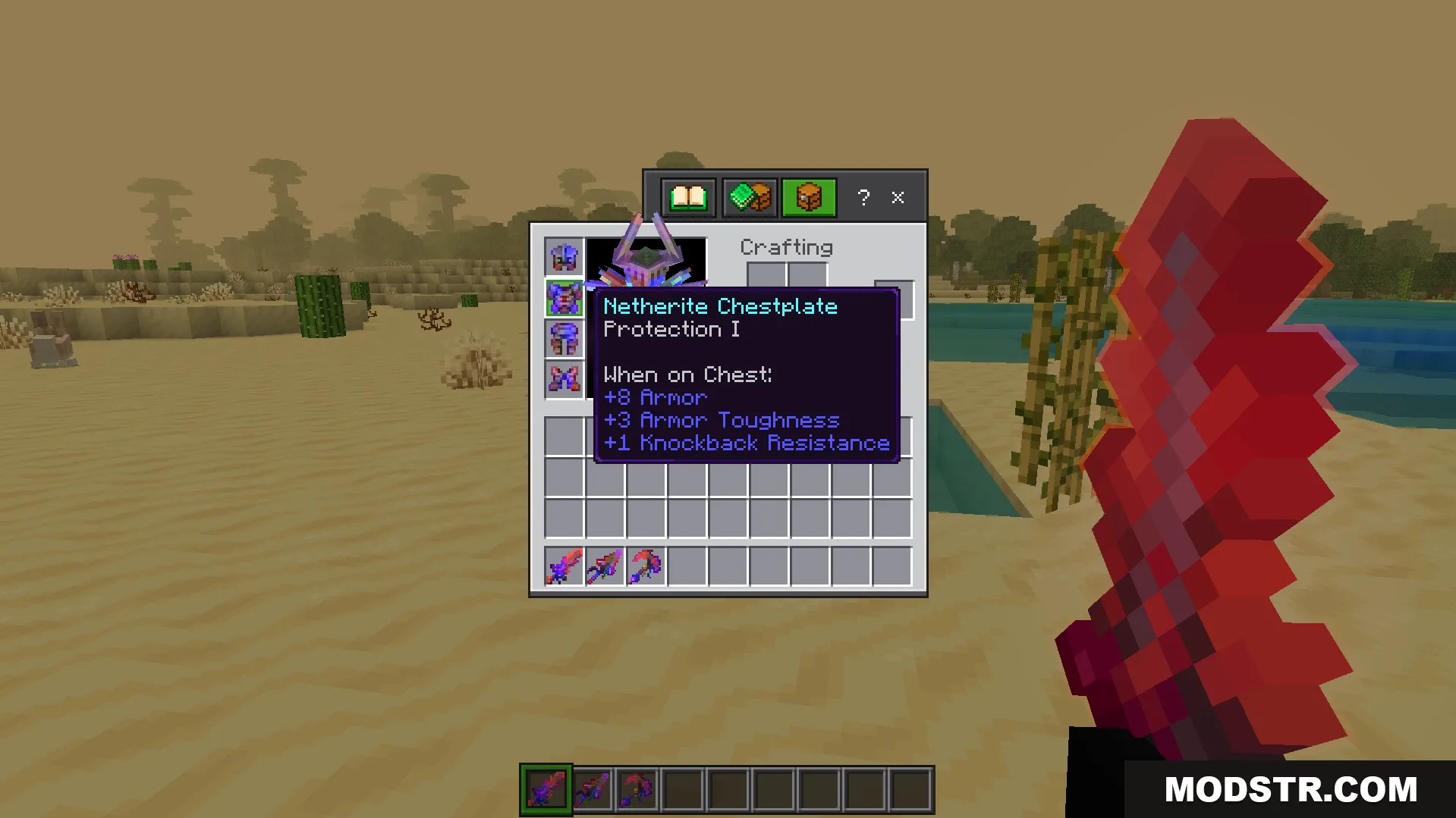 Rainbow Outline Glint Texture Pack Screenshot 9 Viewing a Netherite Chestplate in inventory with a custom rainbow enchantment glint