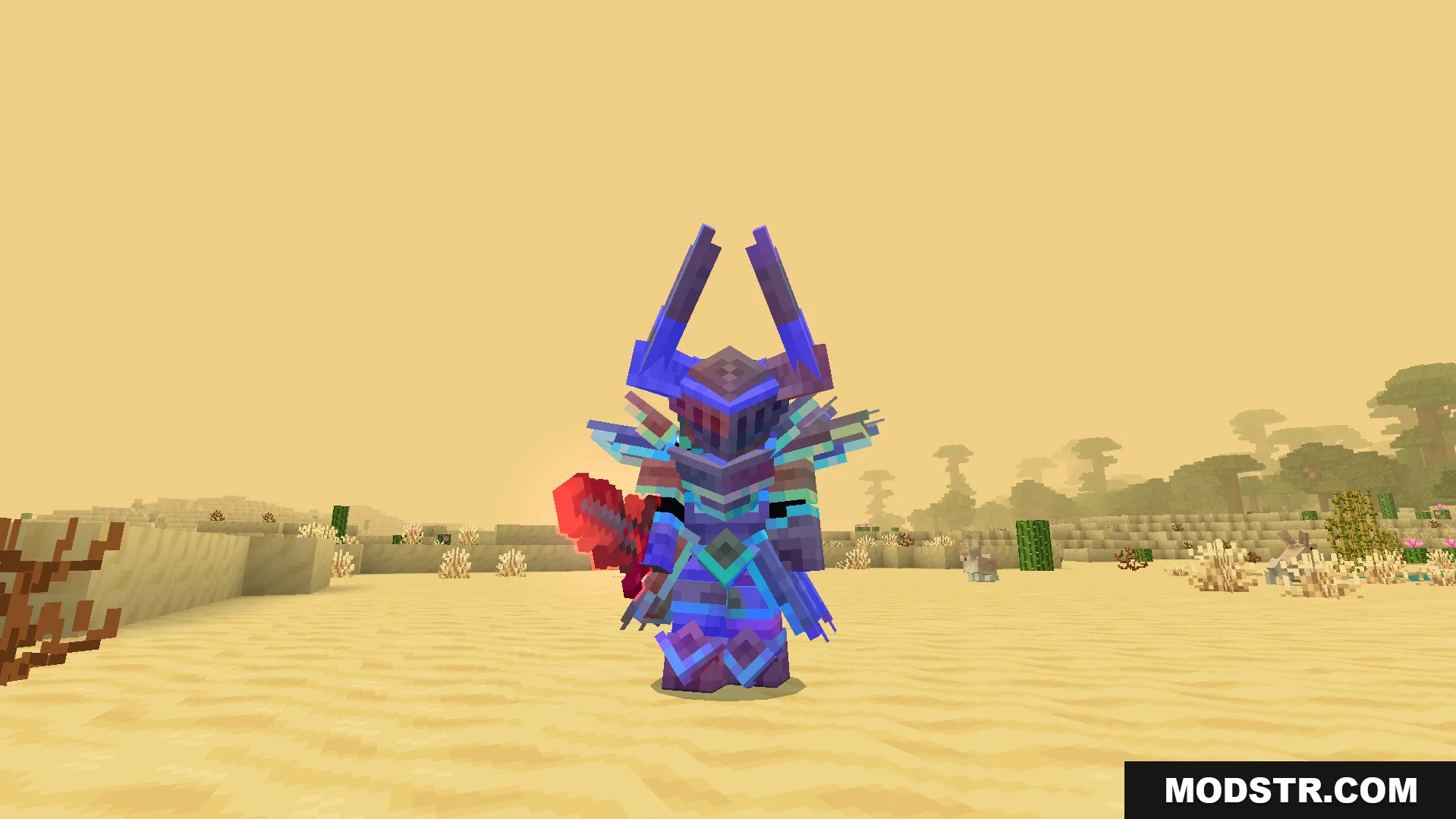 Rainbow Outline Glint Texture Pack Screenshot 7 Player in desert wearing custom horned armor with a colorful glowing outline