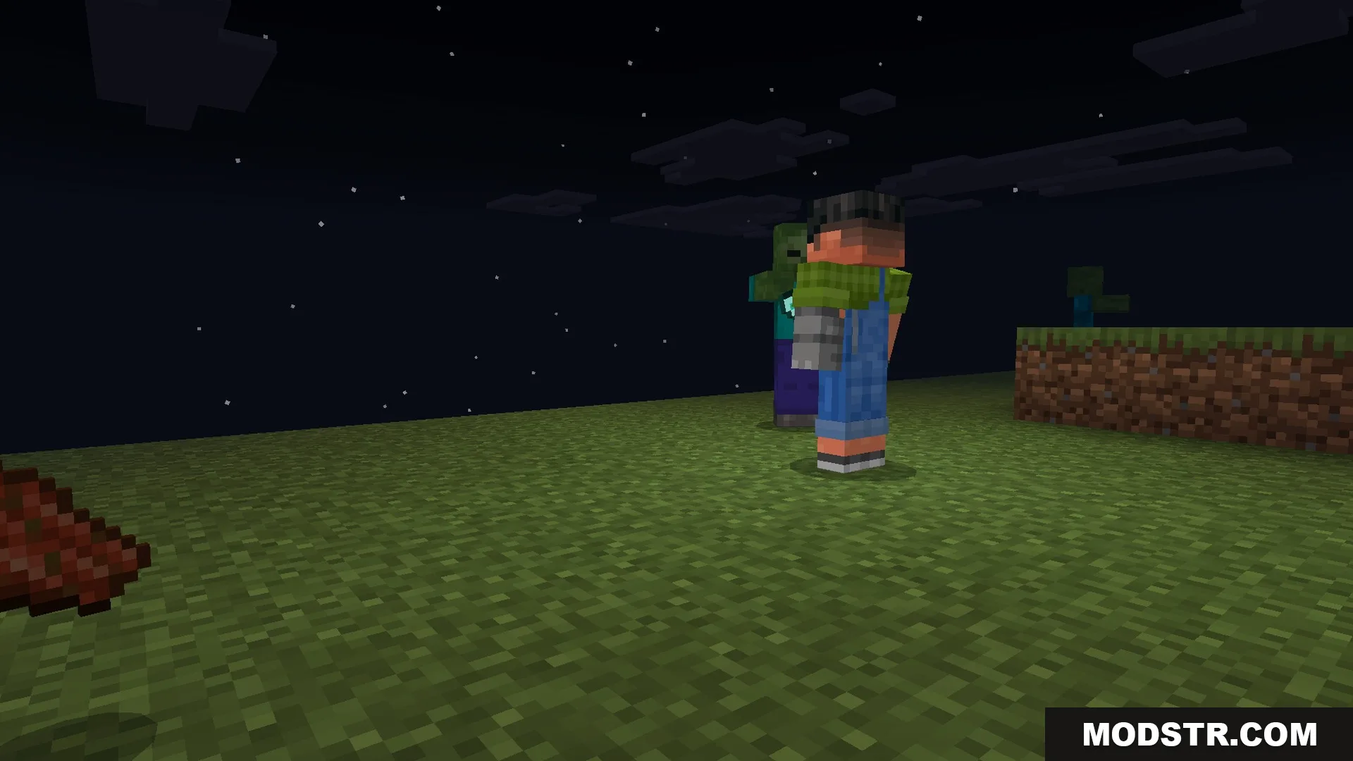 Facing zombies at night, sword in hand