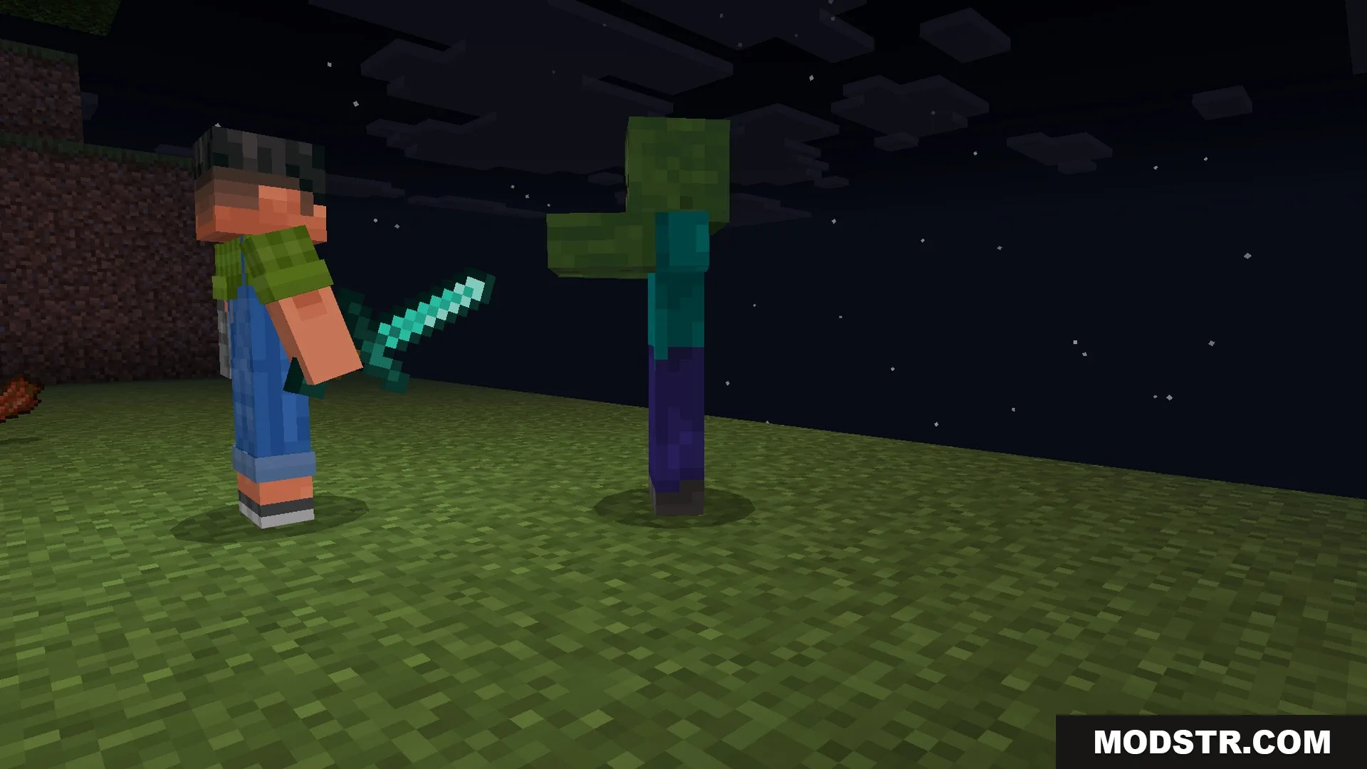 Swinging a diamond sword at a zombie with Java-style combat