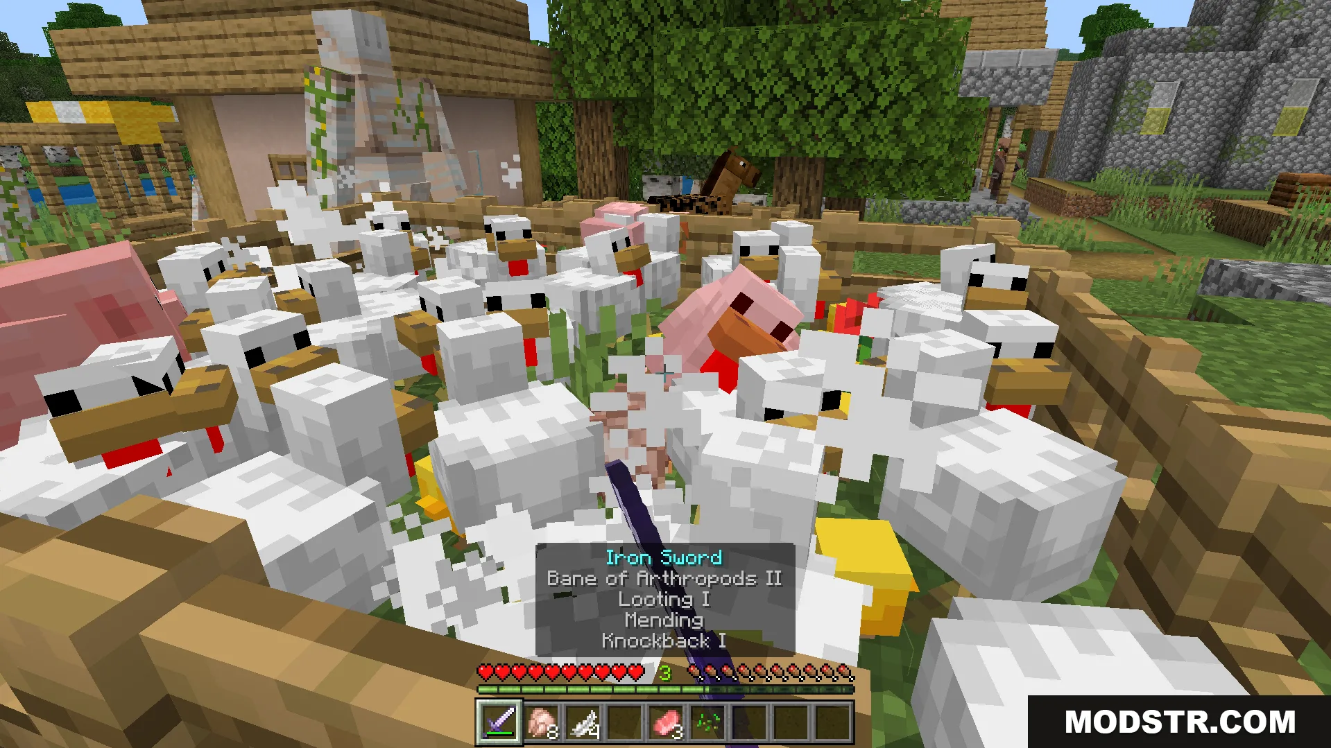 Random Enchant on Attack Addon Screenshot 5 Player hits chickens to gain random enchantments with the Random Enchant On Attack Addon