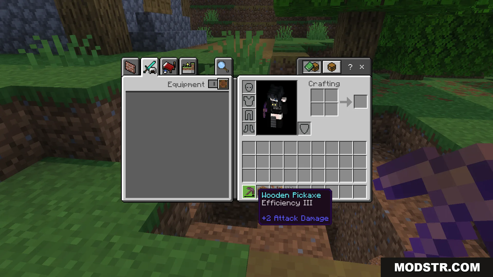 Random Enchantment Addon grants a wooden pickaxe Efficiency three after breaking blocks