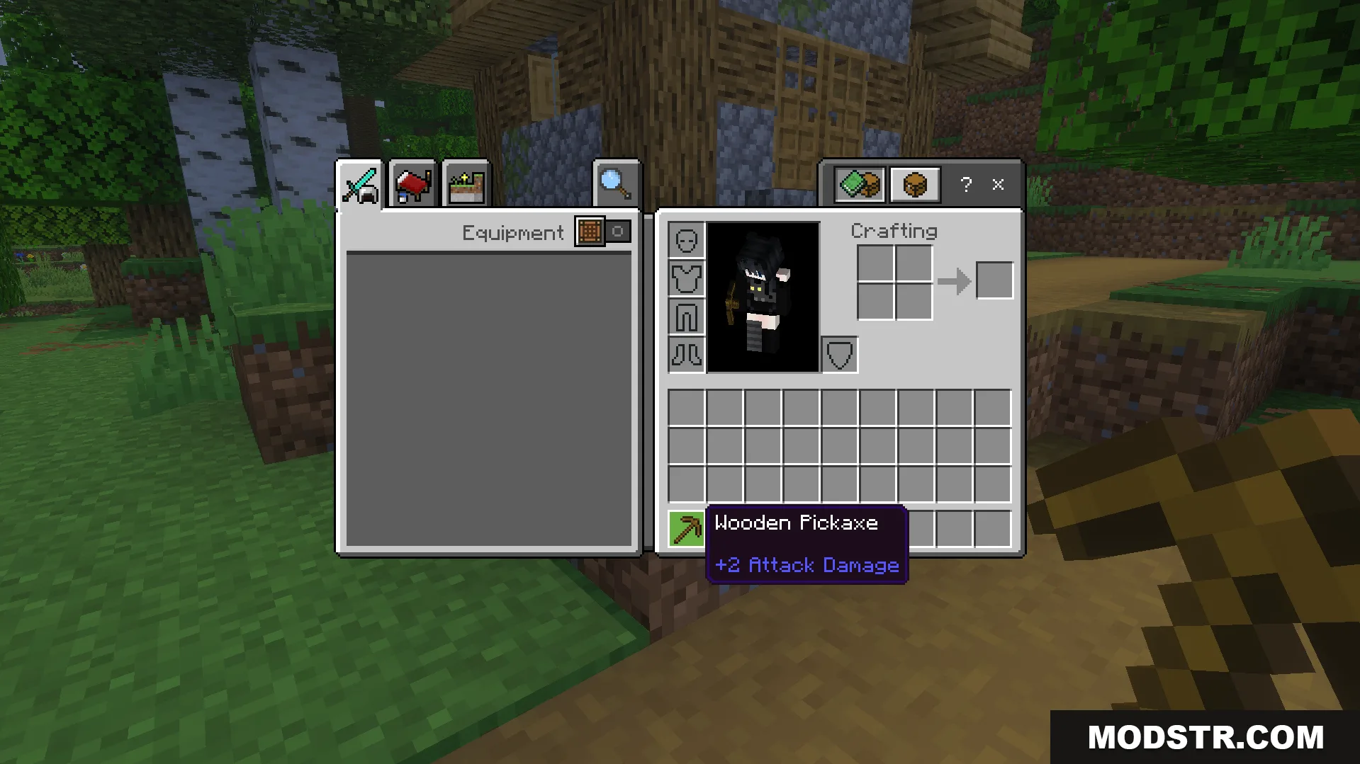 A wooden pickaxe in the player inventory with a random enchantment applied