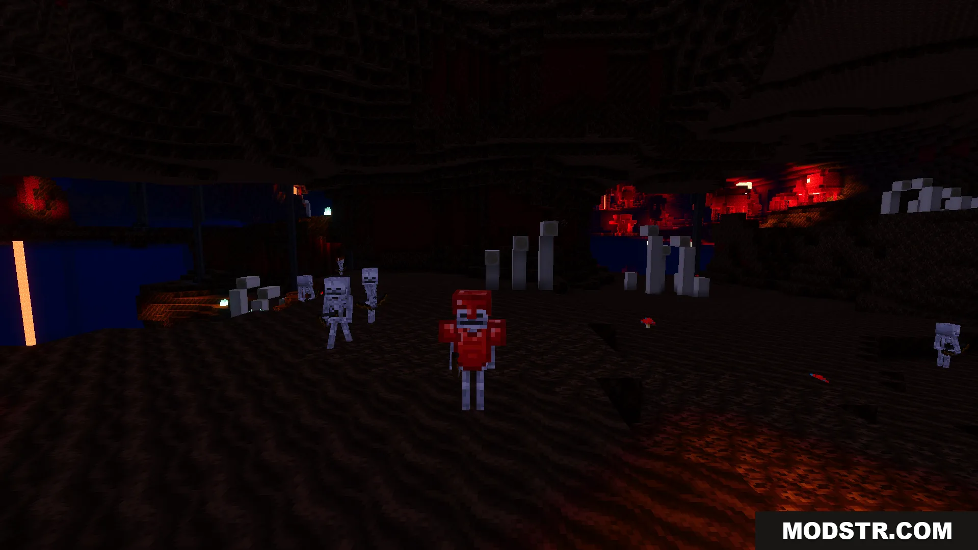 Realism Visuals Shader Screenshot 6 Realistic lighting and soft shadows in a dark underground environment with skeletons