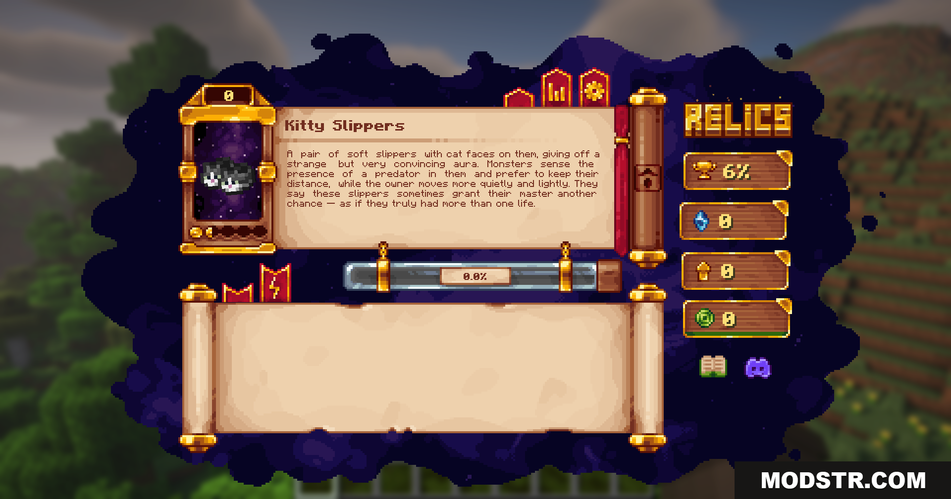 Reliquified Artifacts Mod Screenshot 9 Kitty Slippers artifact description and stats in the menu