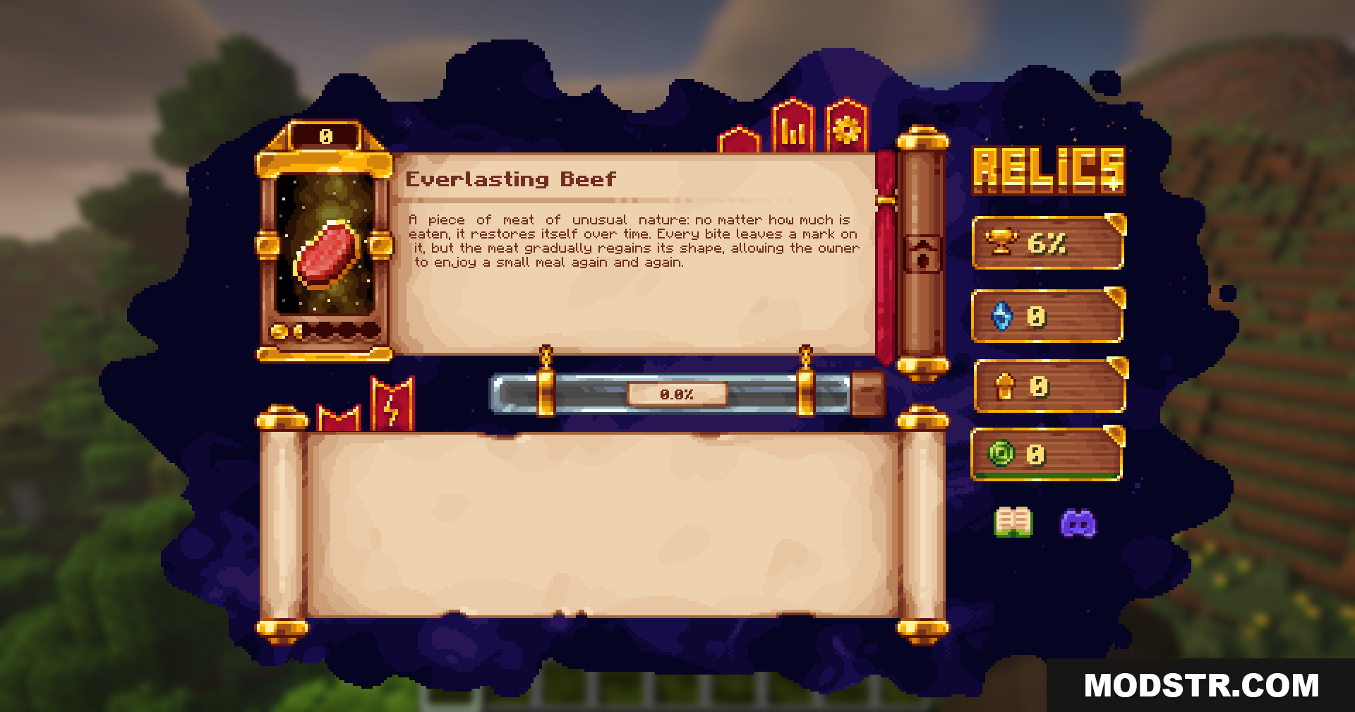 Reliquified Artifacts Mod Screenshot 2 Everlasting Beef relic item with leveling progress bar