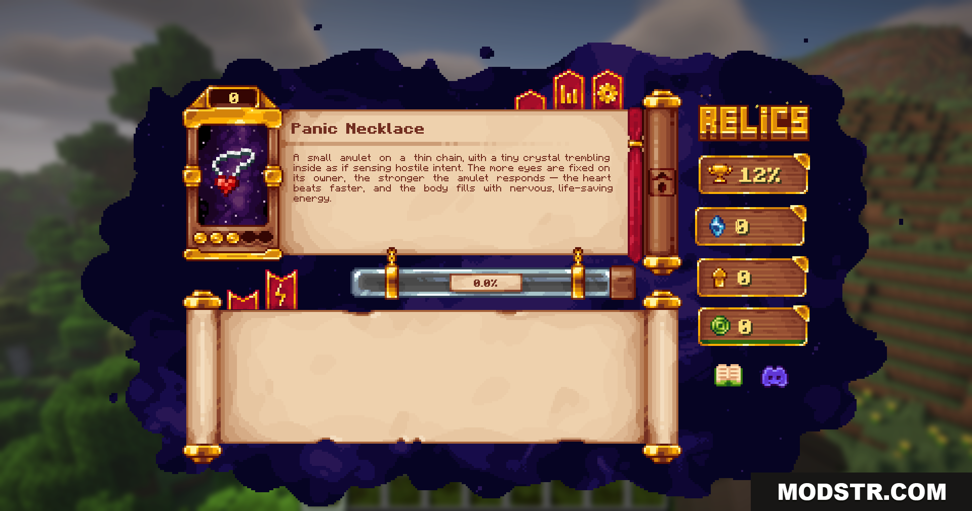 Reliquified Artifacts Mod Screenshot 12 The Panic Necklace relic UI showing its special ability