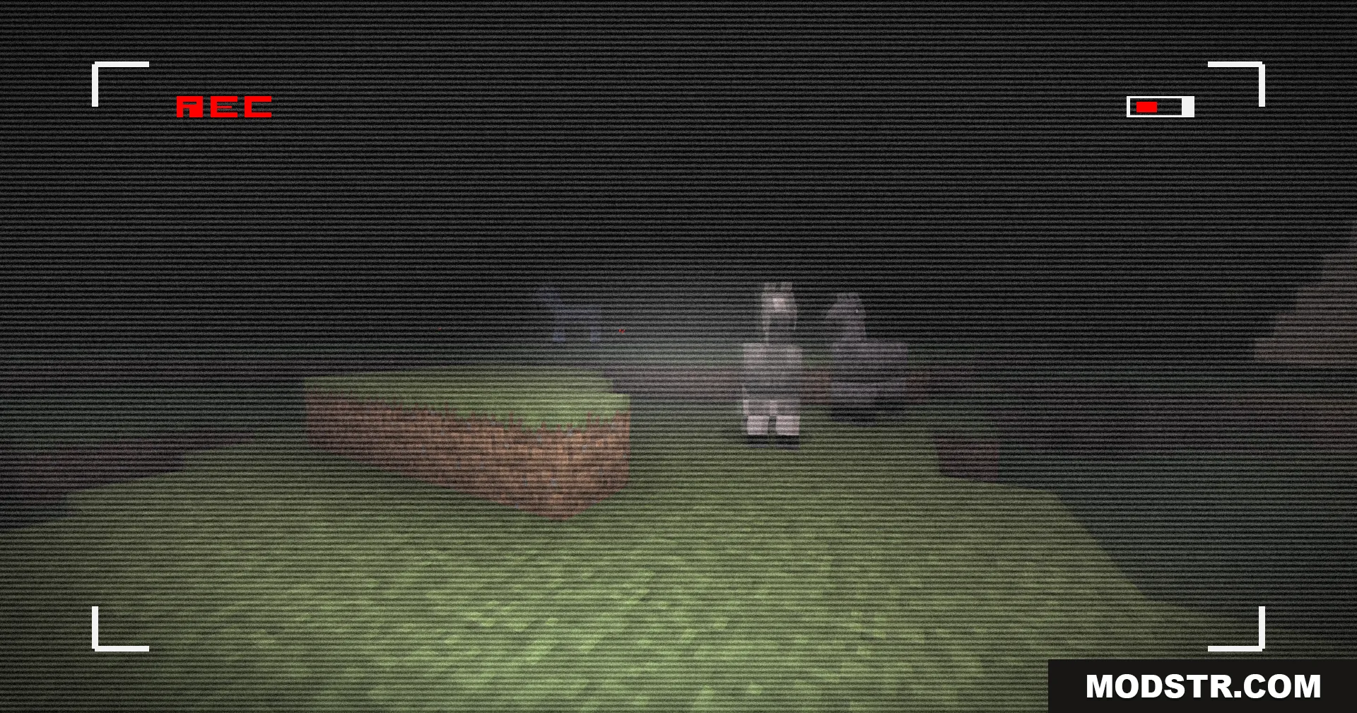 Retro VHS Screen Shaders Screenshot 8 Llamas standing in a dark field viewed through a retro camcorder filter