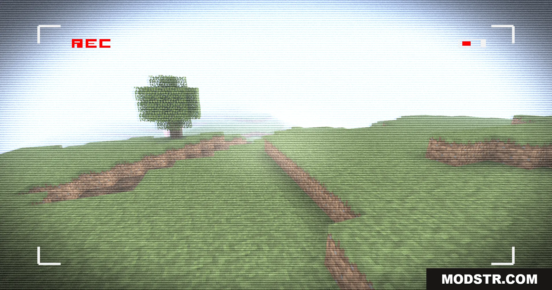Retro VHS Screen Shaders Screenshot 1 Lone tree on a grassy hill viewed through a retro VHS filter