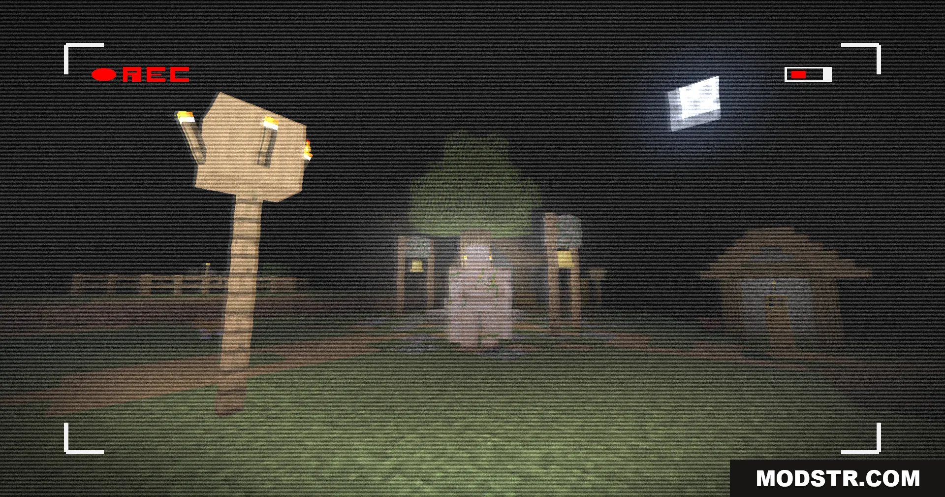 Retro VHS Screen Shaders Screenshot 10 A mysterious white figure stands in the dark through a retro camera lens
