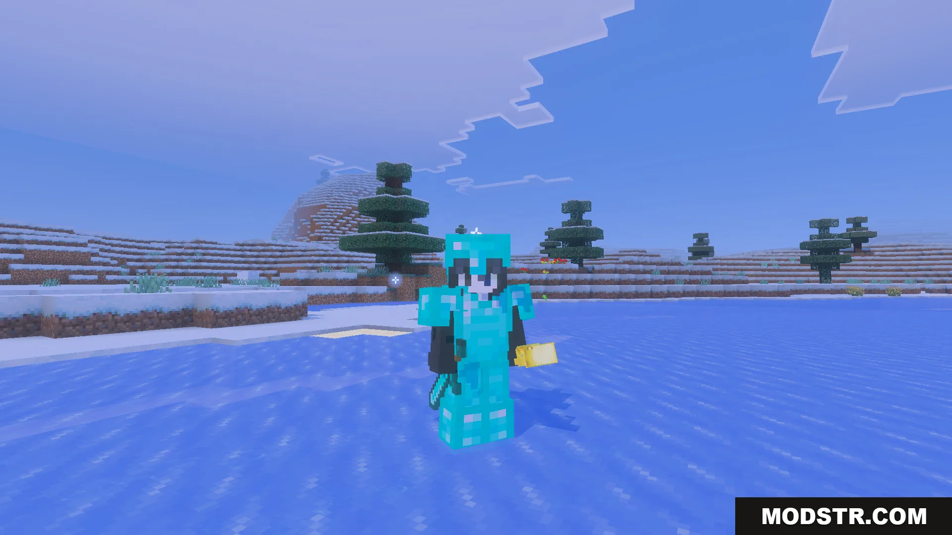 ReWave Texture Pack Screenshot 5 Player in diamond armor holding a golden apple with ReWave Texture Pack