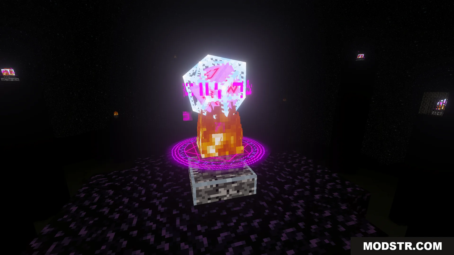 ReWave Texture Pack Screenshot 10 End Crystal with unique purple particle effects and updated textures on bedrock
