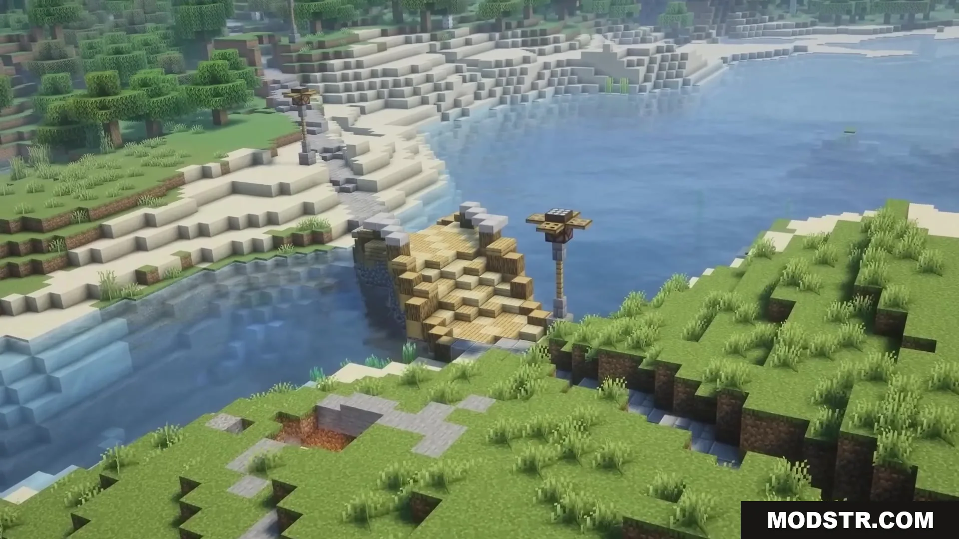 Road Weaver Mod Screenshot 8 A wooden bridge crosses a river to connect paths in the wilderness