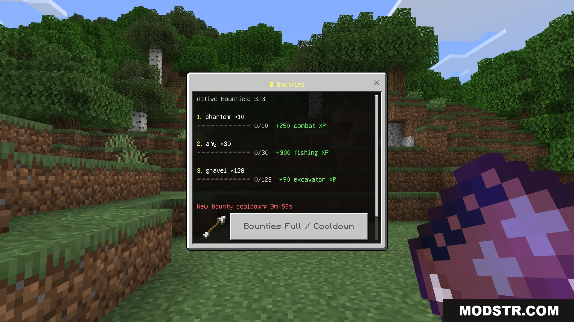 RPG Skills and Prestige Evolved Addon Screenshot 6 The active bounties menu displays tasks for killing phantoms and collecting gravel