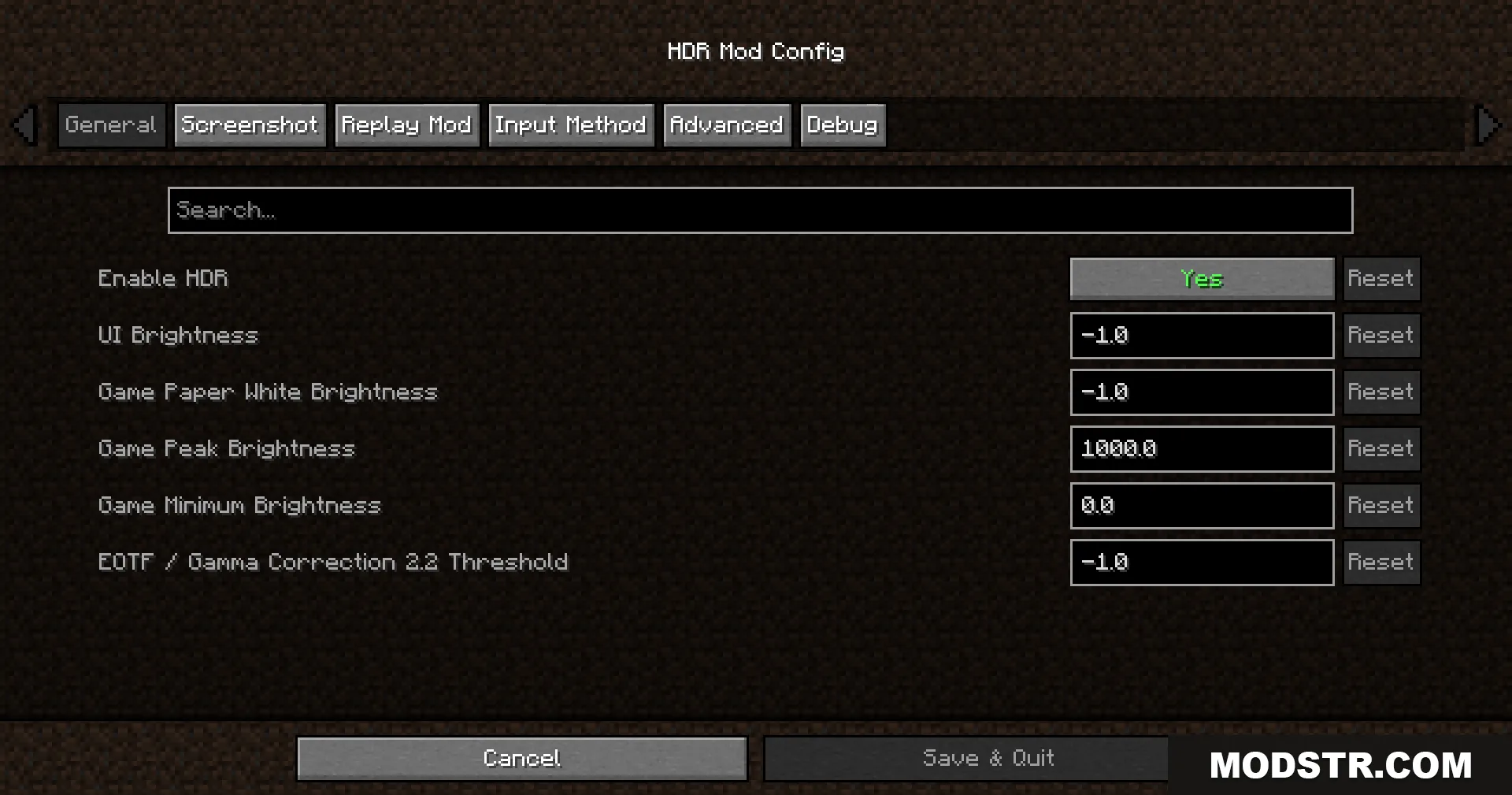 Rrtt217 S Hdr Mod Screenshot 2 A configuration menu for adjusting brightness and color settings