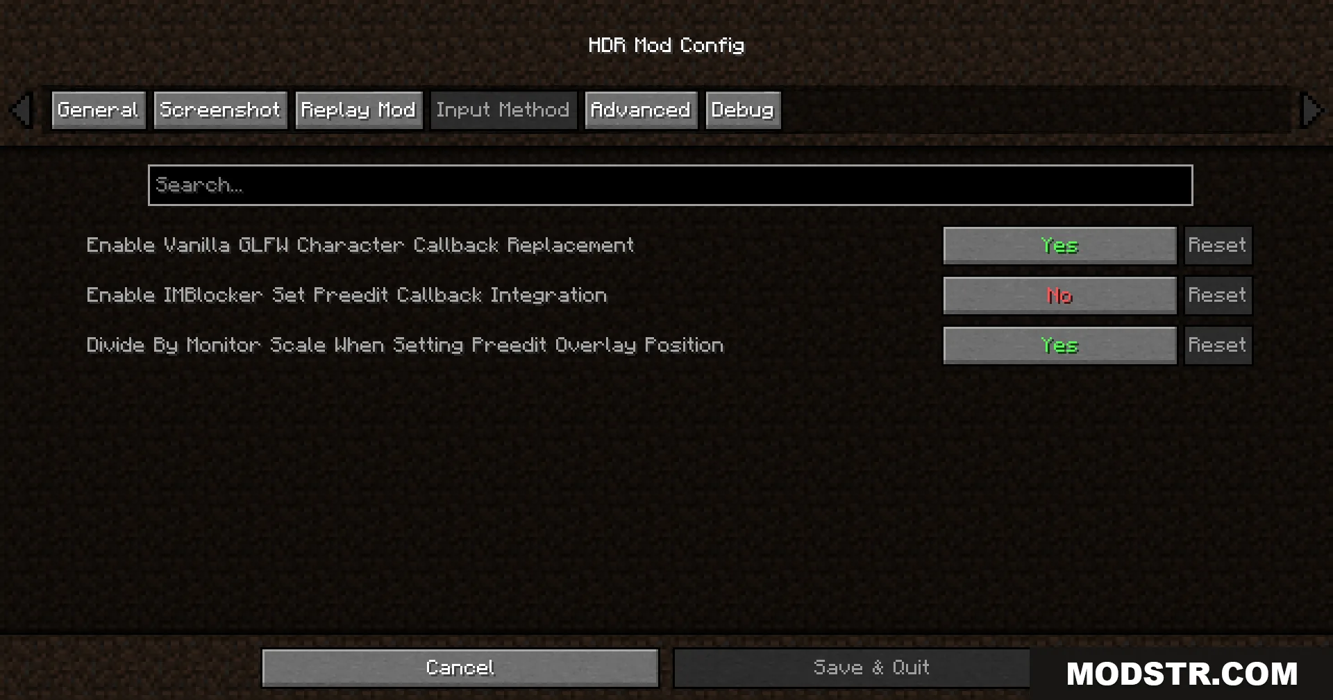 Rrtt217 S Hdr Mod Screenshot 5 HDR Mod Config menu showing the Input Method tab settings in Minecraft