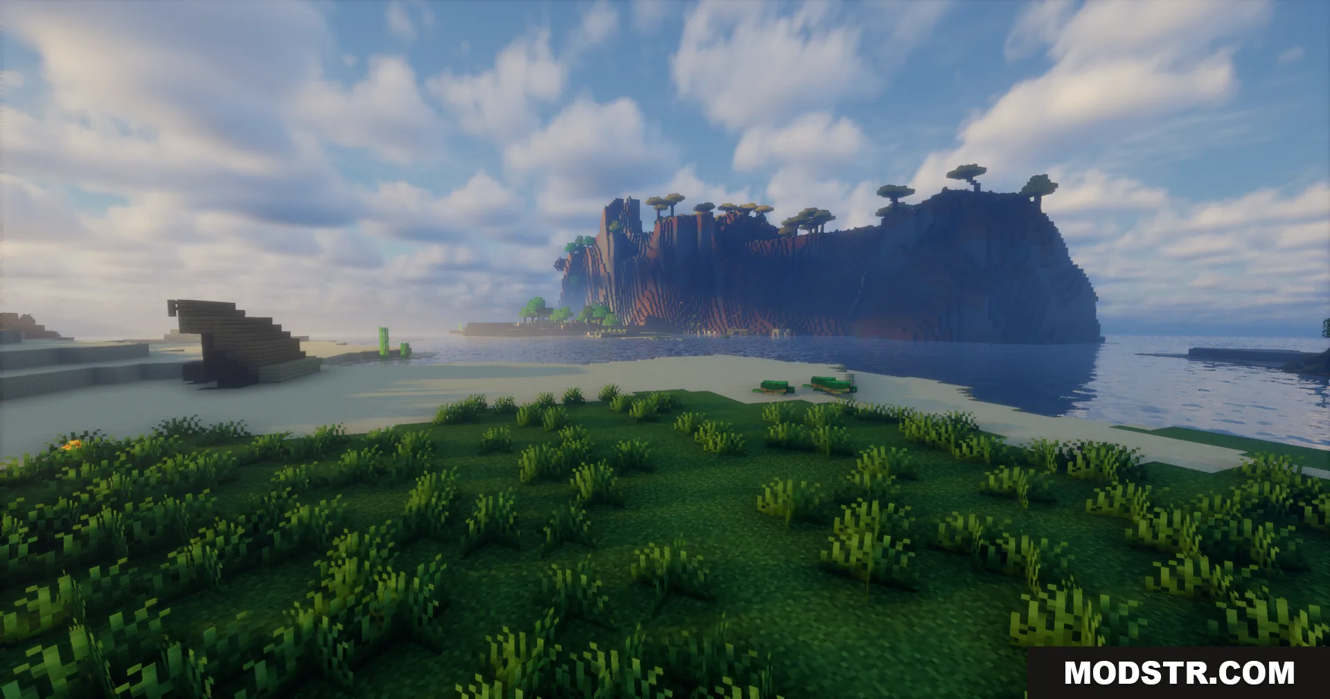 Rrtt217 S Hdr Mod Screenshot 7 A grassy shoreline looking out towards a large rocky island with trees